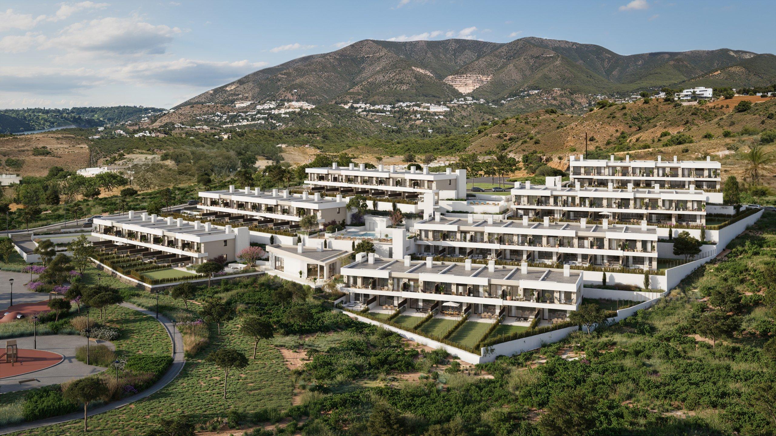 Covered terrace adjoining living area in new-build townhouse, El Higuerón