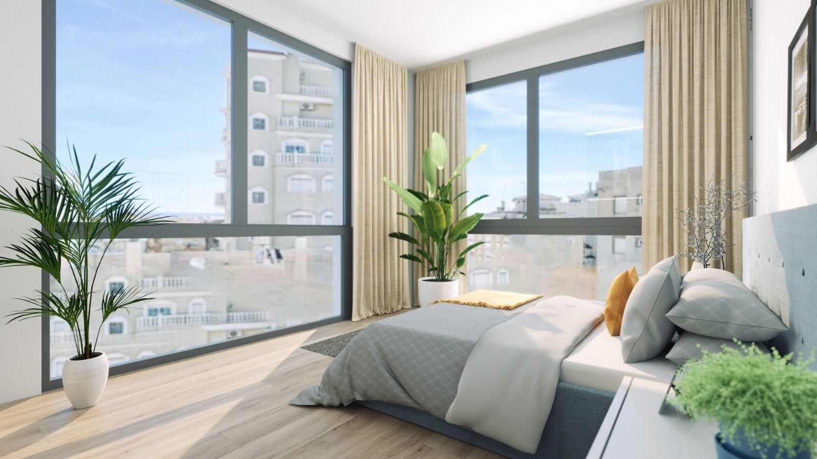 Living room with large double-glazed windows in new-build penthouse, Centro, Torrevieja