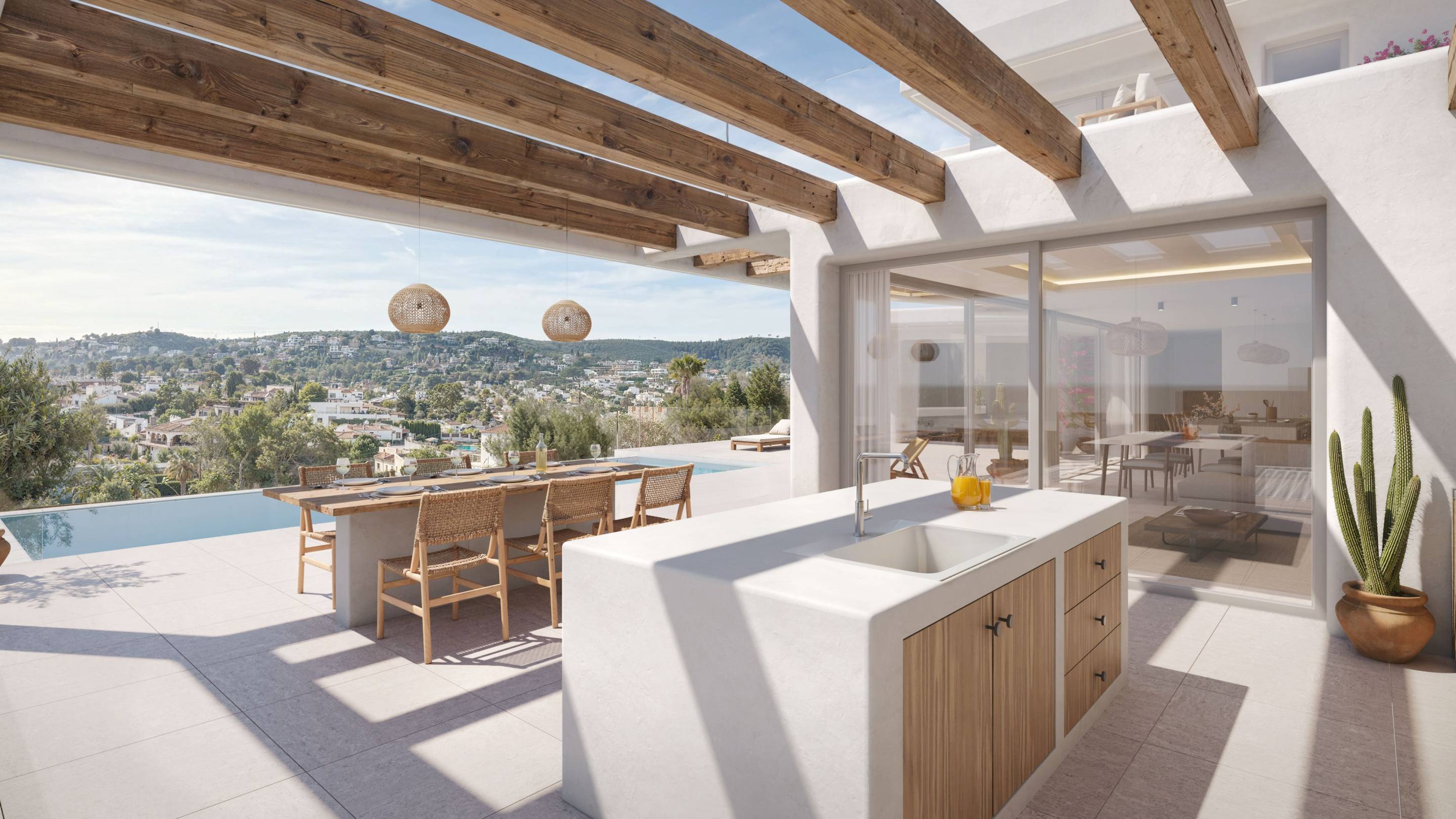 Private pool and surrounding deck of 3-bedroom new-build villa in Partida Comunes-Adsubia, Jávea