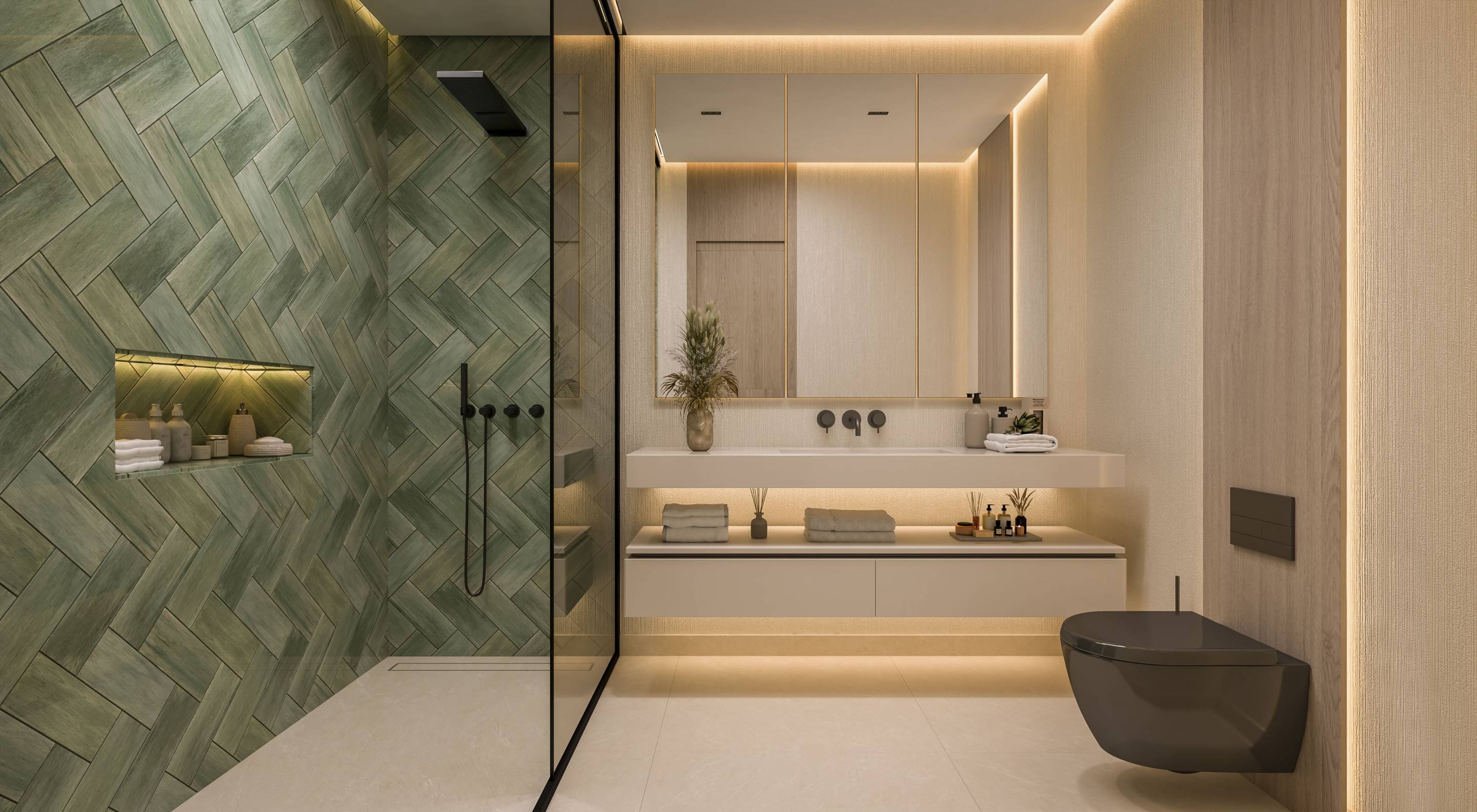 Second bathroom with tiled walls in new-build apartment, Los Almendros, Benahavis