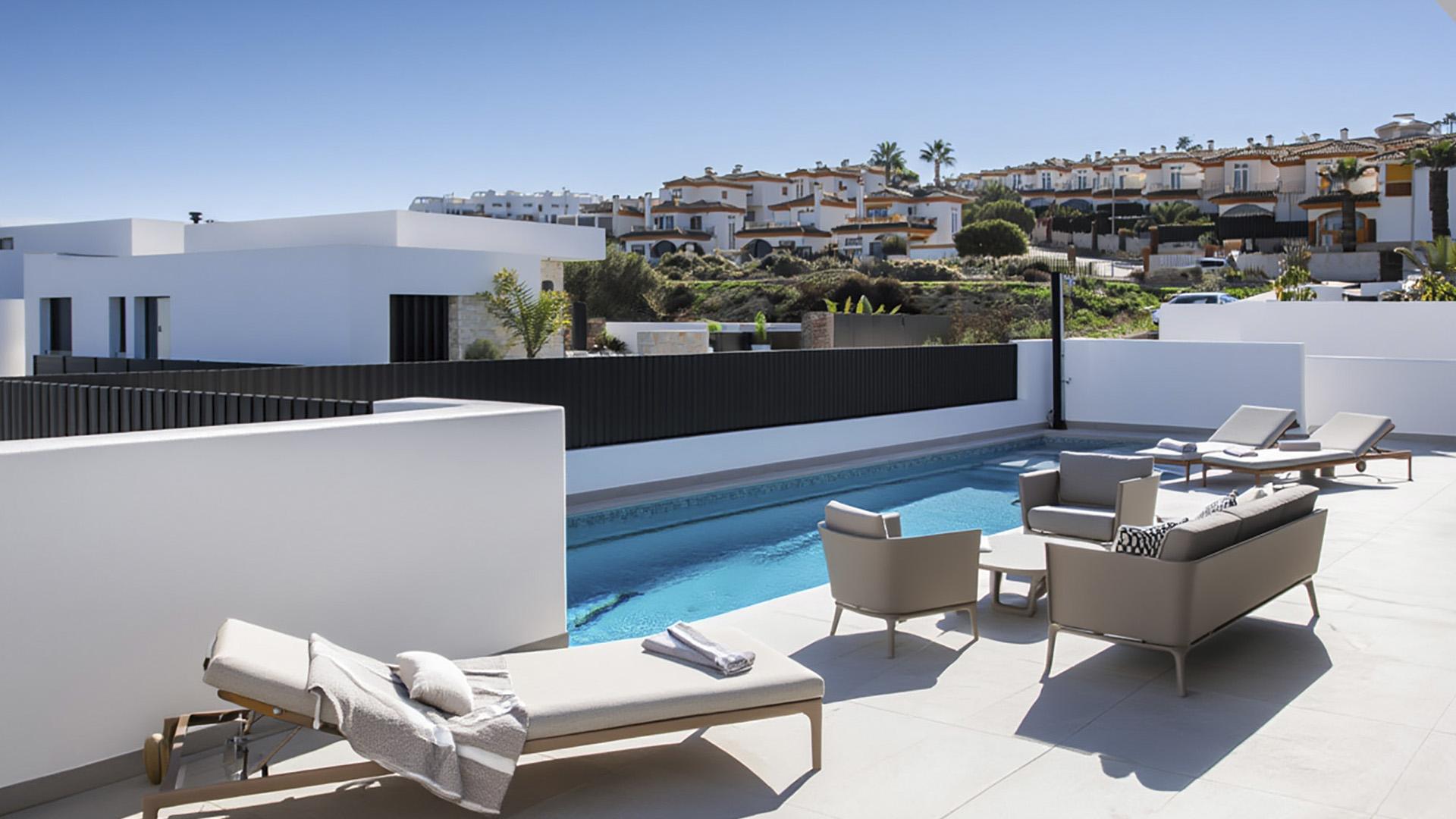 Garden view from terrace, 5-bedroom new-build villa, Centro de la Ciudad Quesada