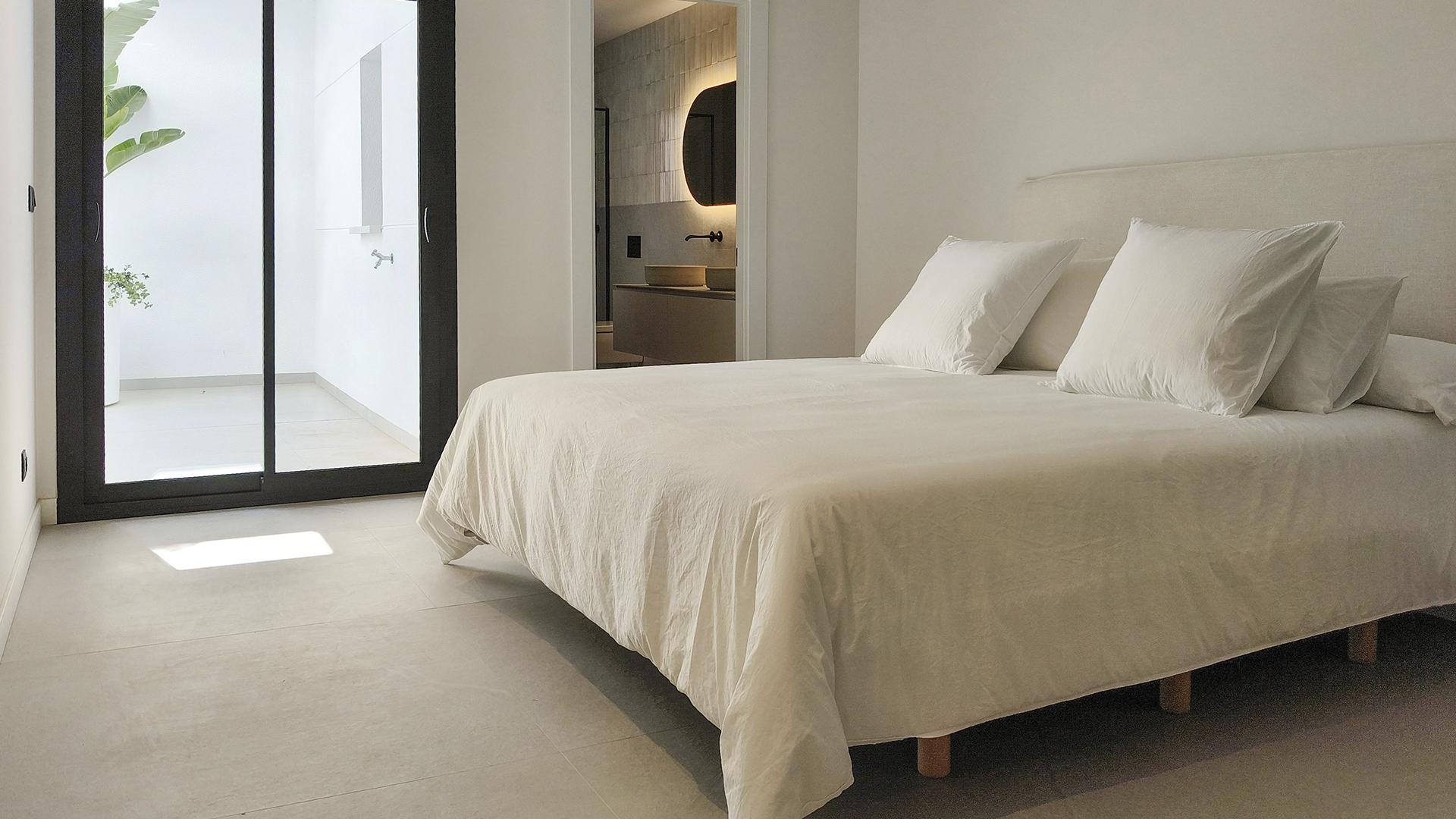 Porcelain tile flooring detail in living room, new-build villa, Rojales