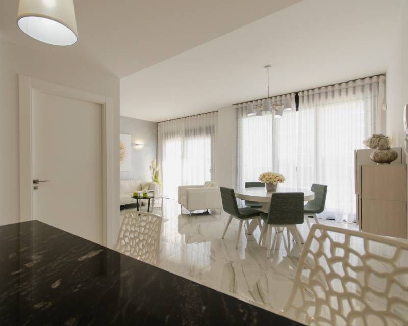 Covered terrace at rear of new-build villa in Campoamor, Orihuela Costa