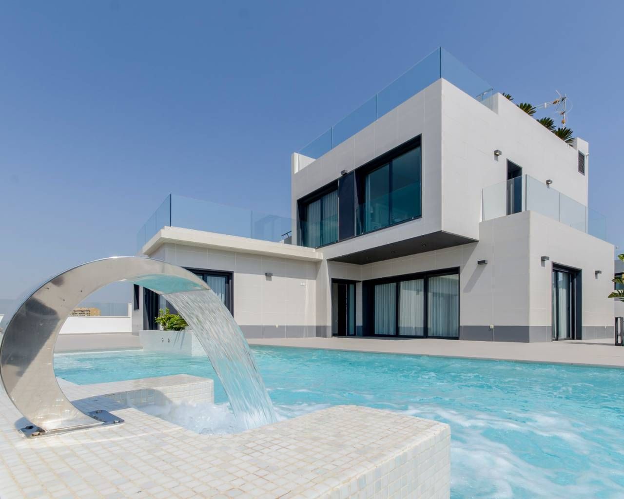 Aerial CGI render of new-build villa plot in Campoamor, Orihuela Costa