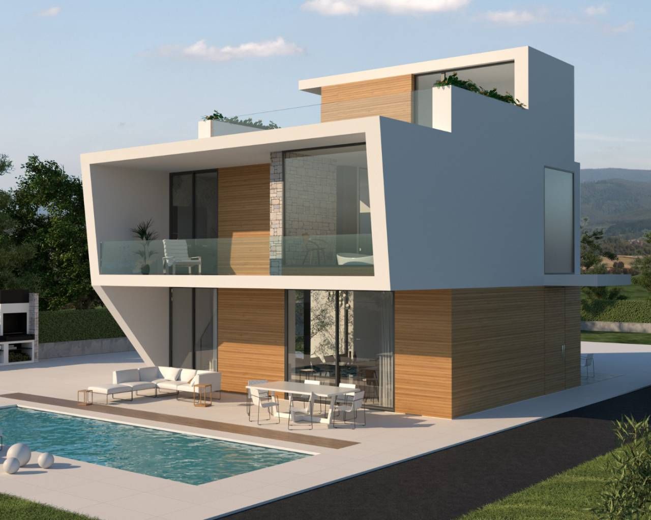 CGI interior render of kitchen in new-build villa, Campoamor, Orihuela Costa