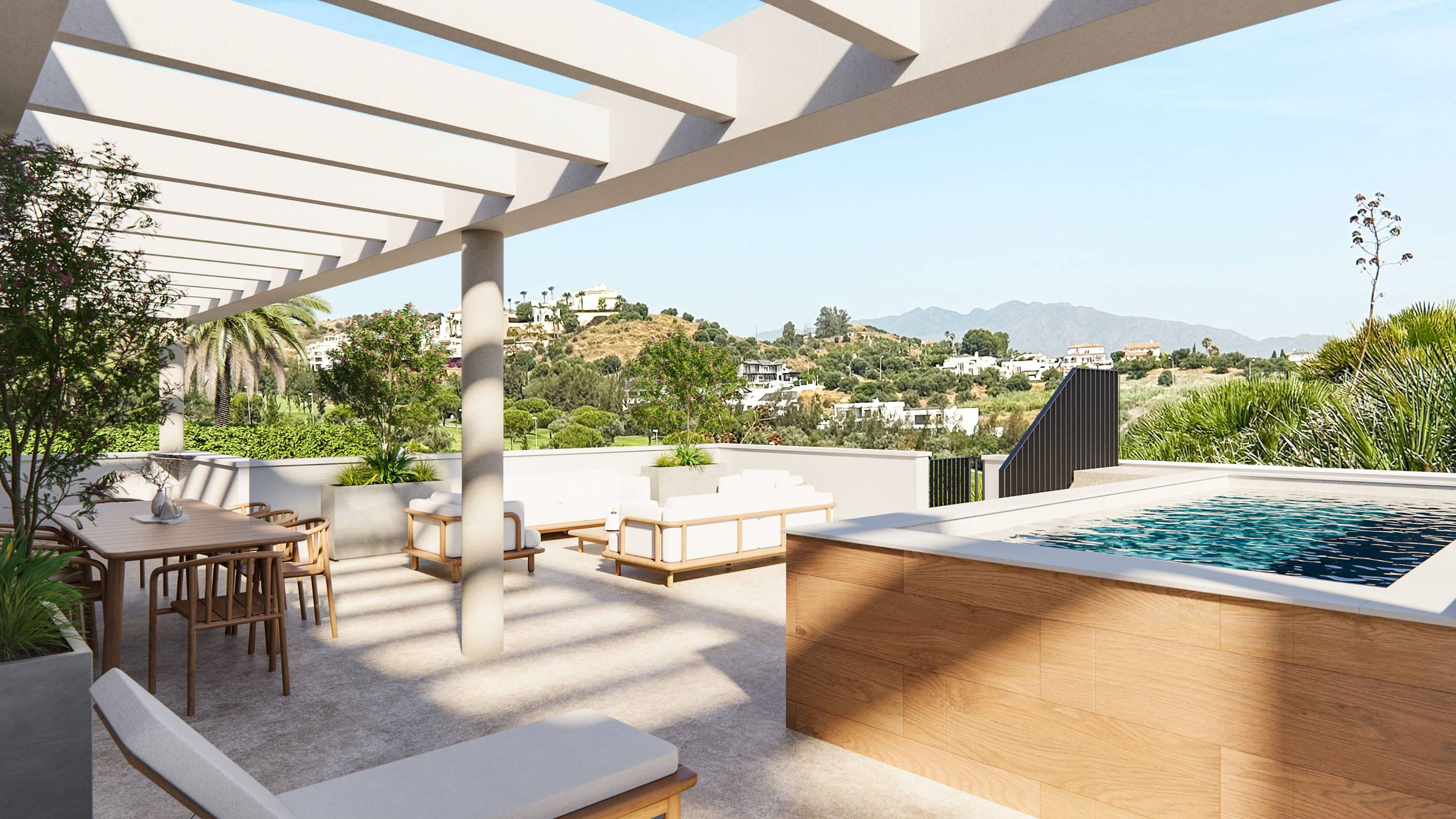 Side elevation of new-build townhouse, Cerros del Águila, Mijas