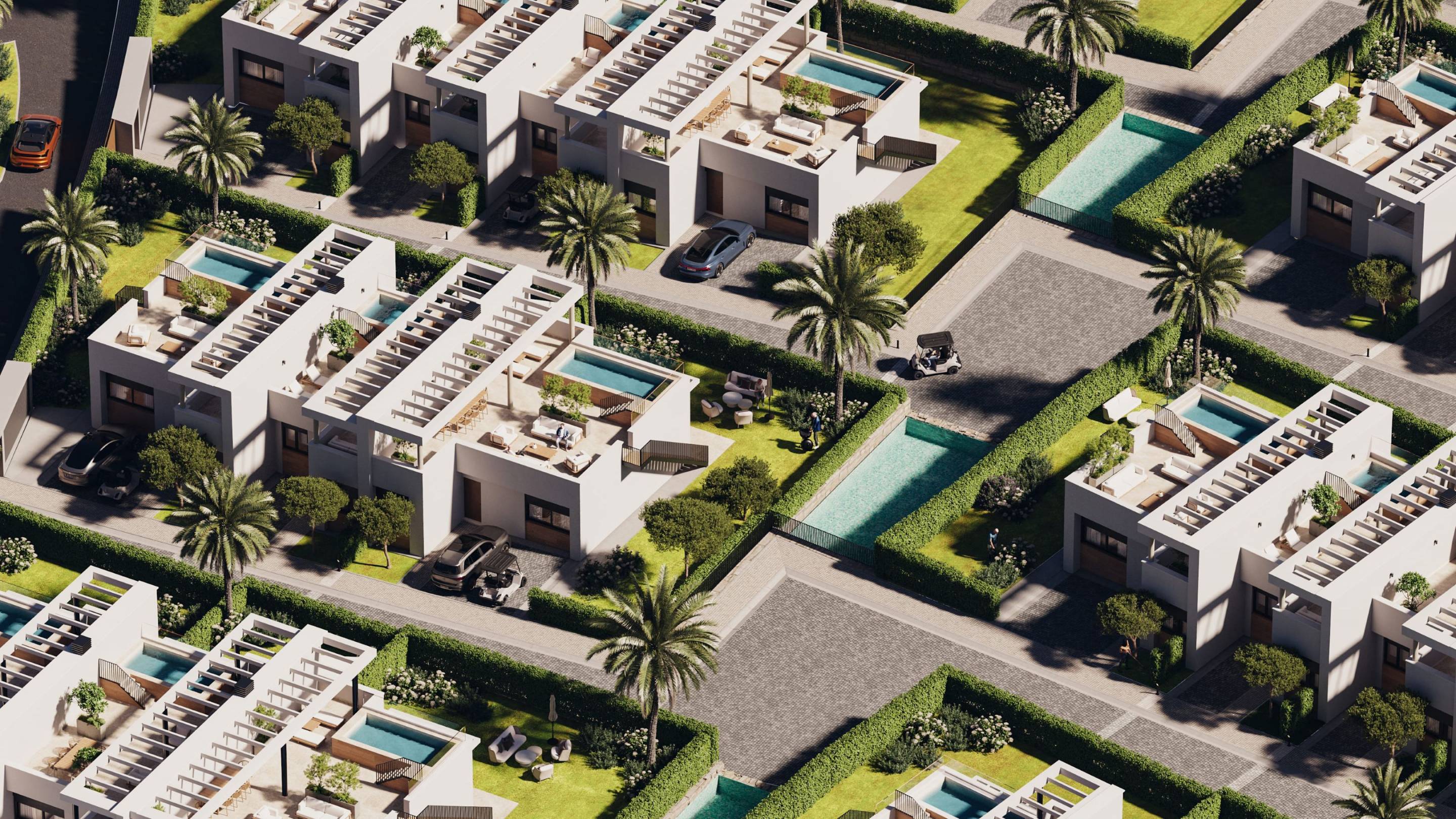 Upper solarium level with safety railing, new-build townhouse, Cerros del Águila