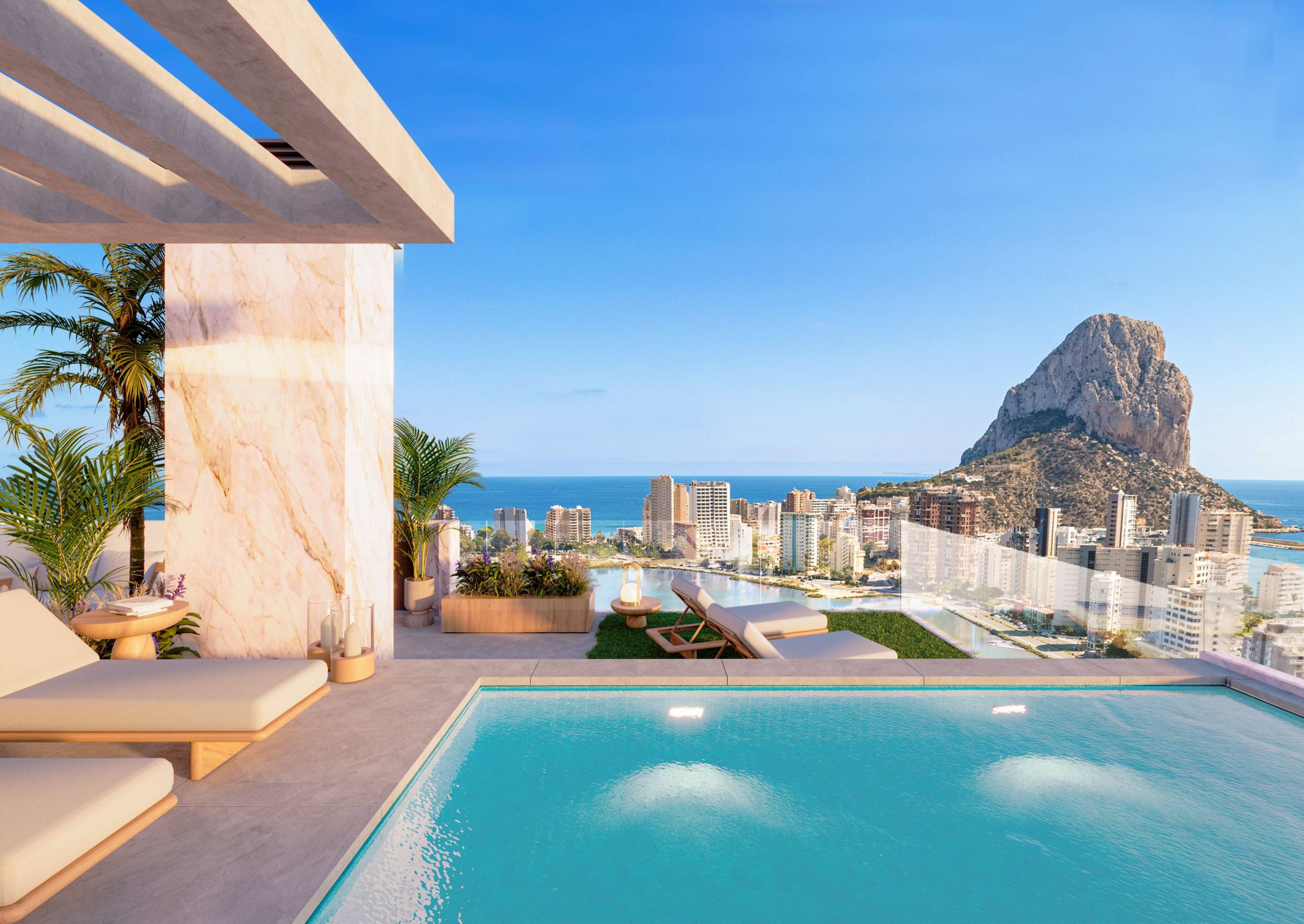 Landscaped communal gardens in residential complex, Playa Arenal-Bol, Calpe