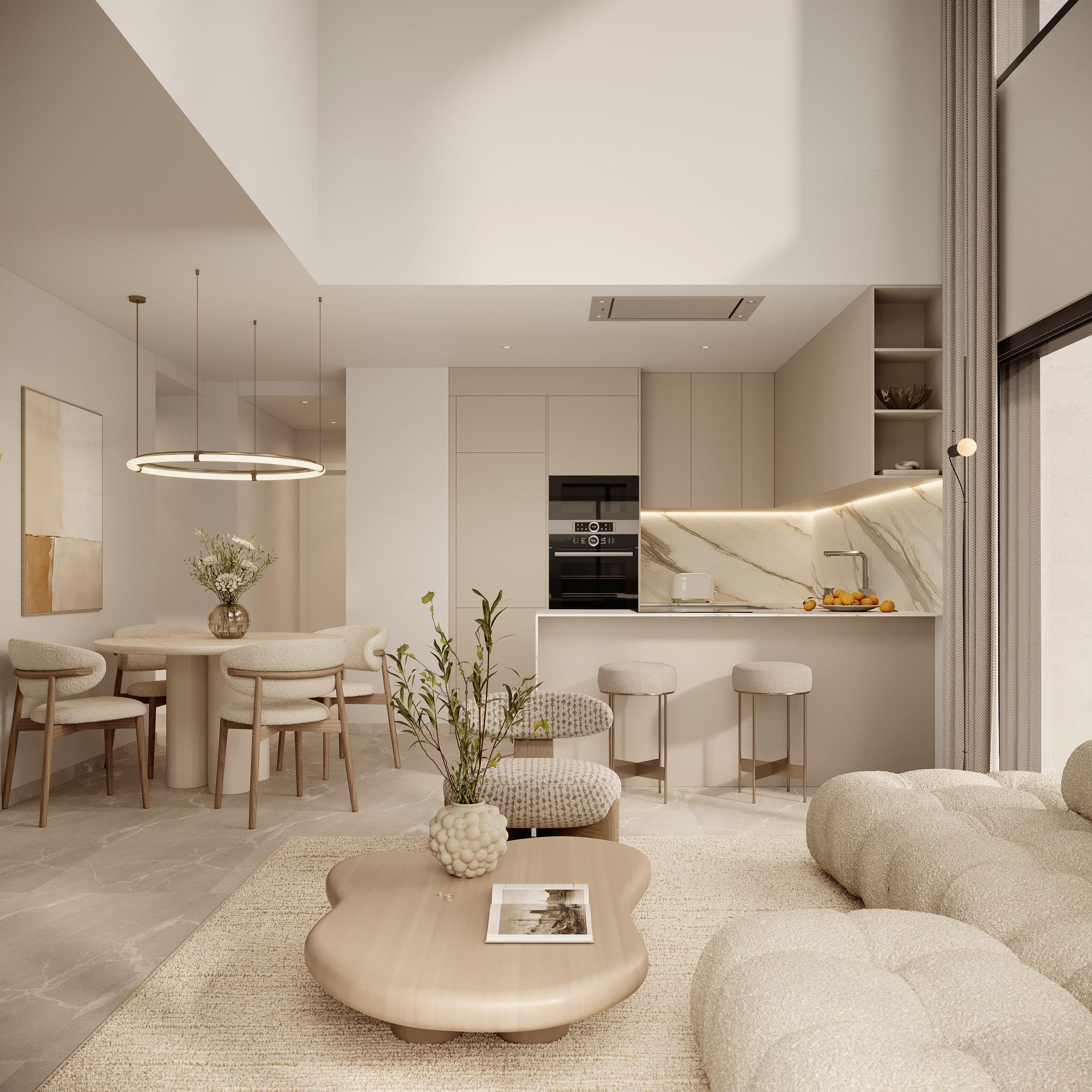 Living room with floor-to-ceiling glazing, new-build apartment, Calpe