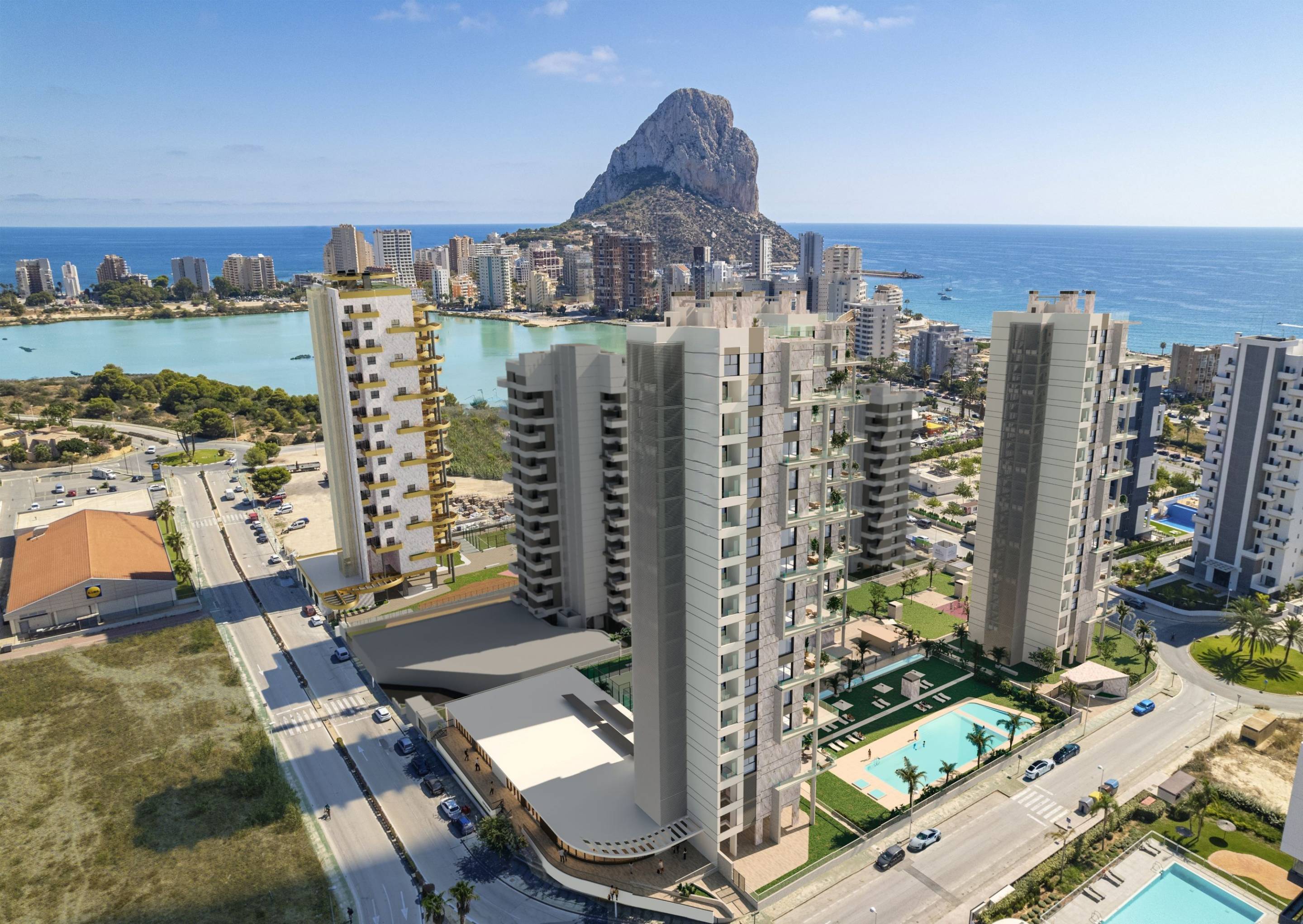 Communal pool with surrounding terrace, new-build development, Calpe