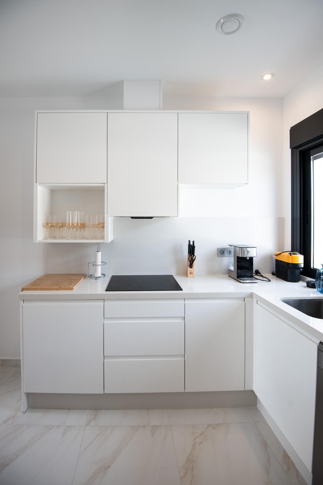 Open-plan ground floor interior view, 2-bedroom new-build villa, Pinar de Campoverde