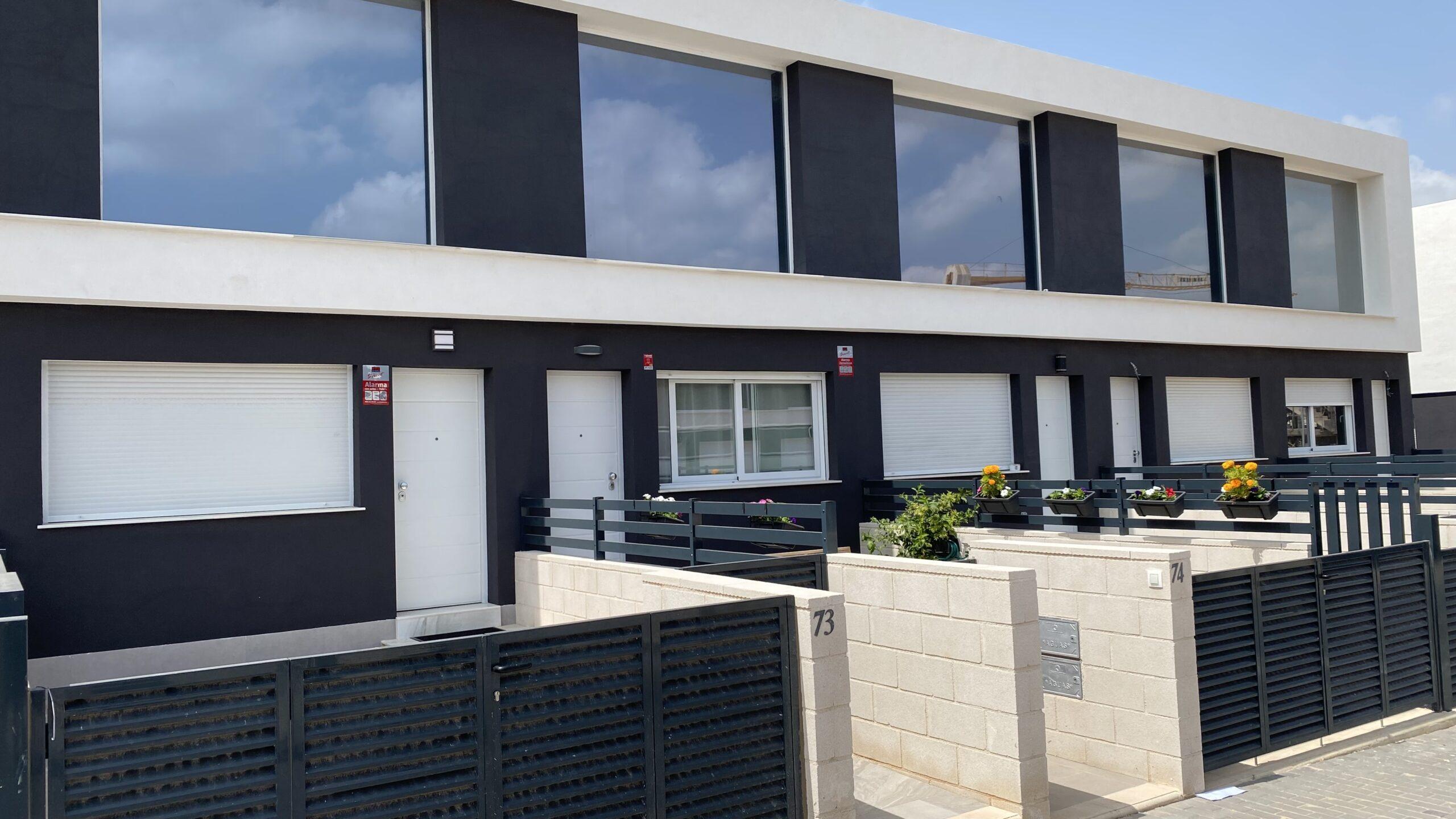 Front entrance door of ground-floor new-build townhouse, Monte y Mar Bajo, Gran Alacant