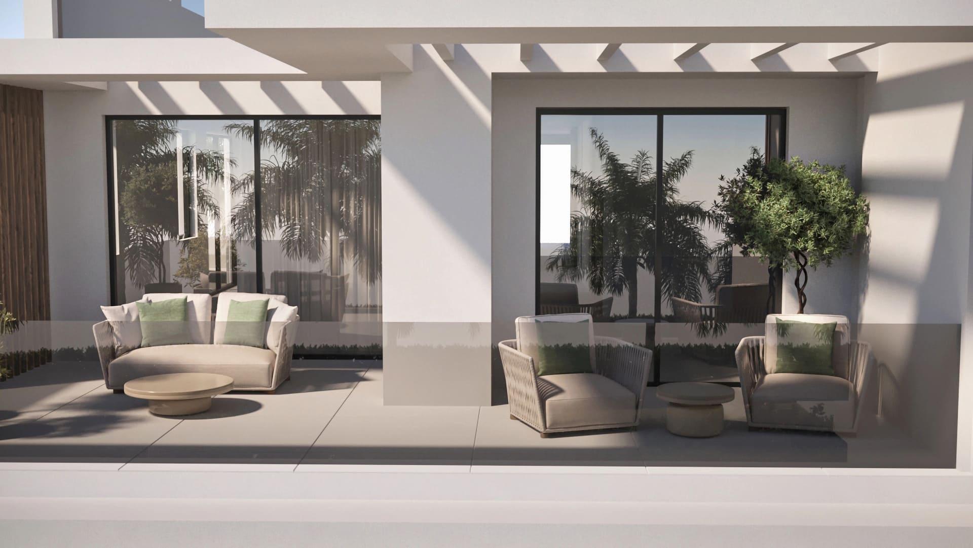 Render of third bedroom interior, new-build apartment, Sotoserena, Estepona