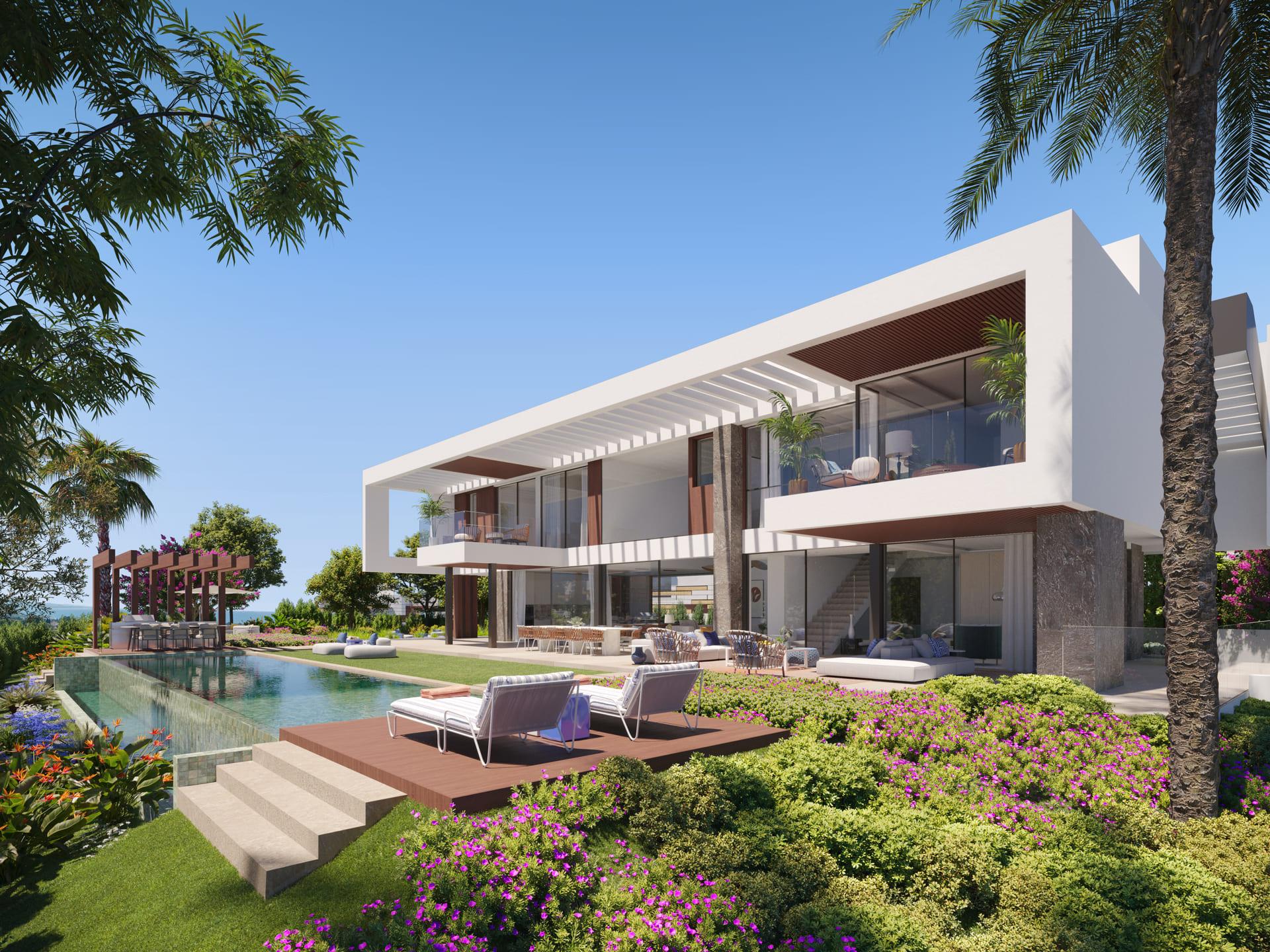 Side elevation of 6-bedroom new-build villa in Nueva Andalucía, Marbella