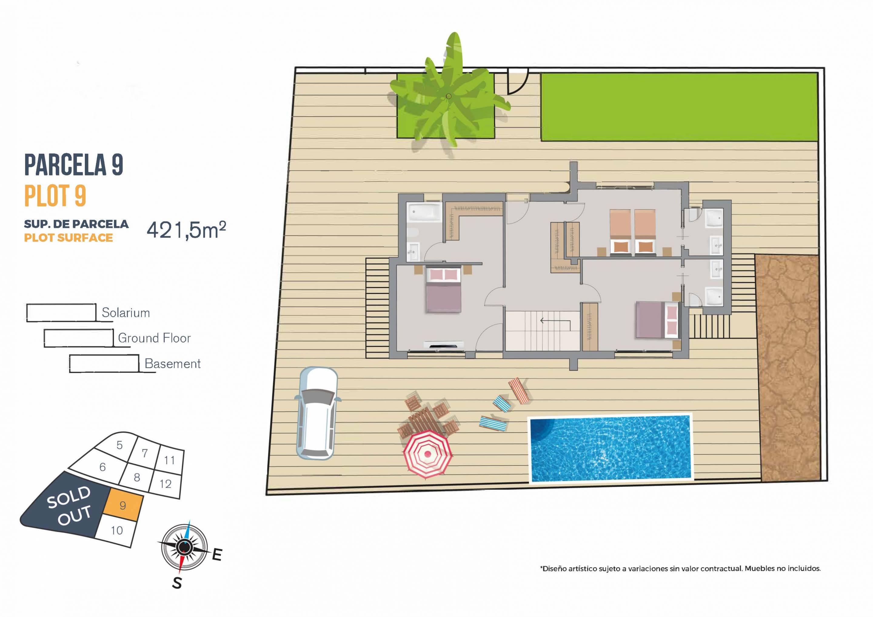 Upper floor plan layout of 3-bedroom villa, Golf Bahía, Finestrat