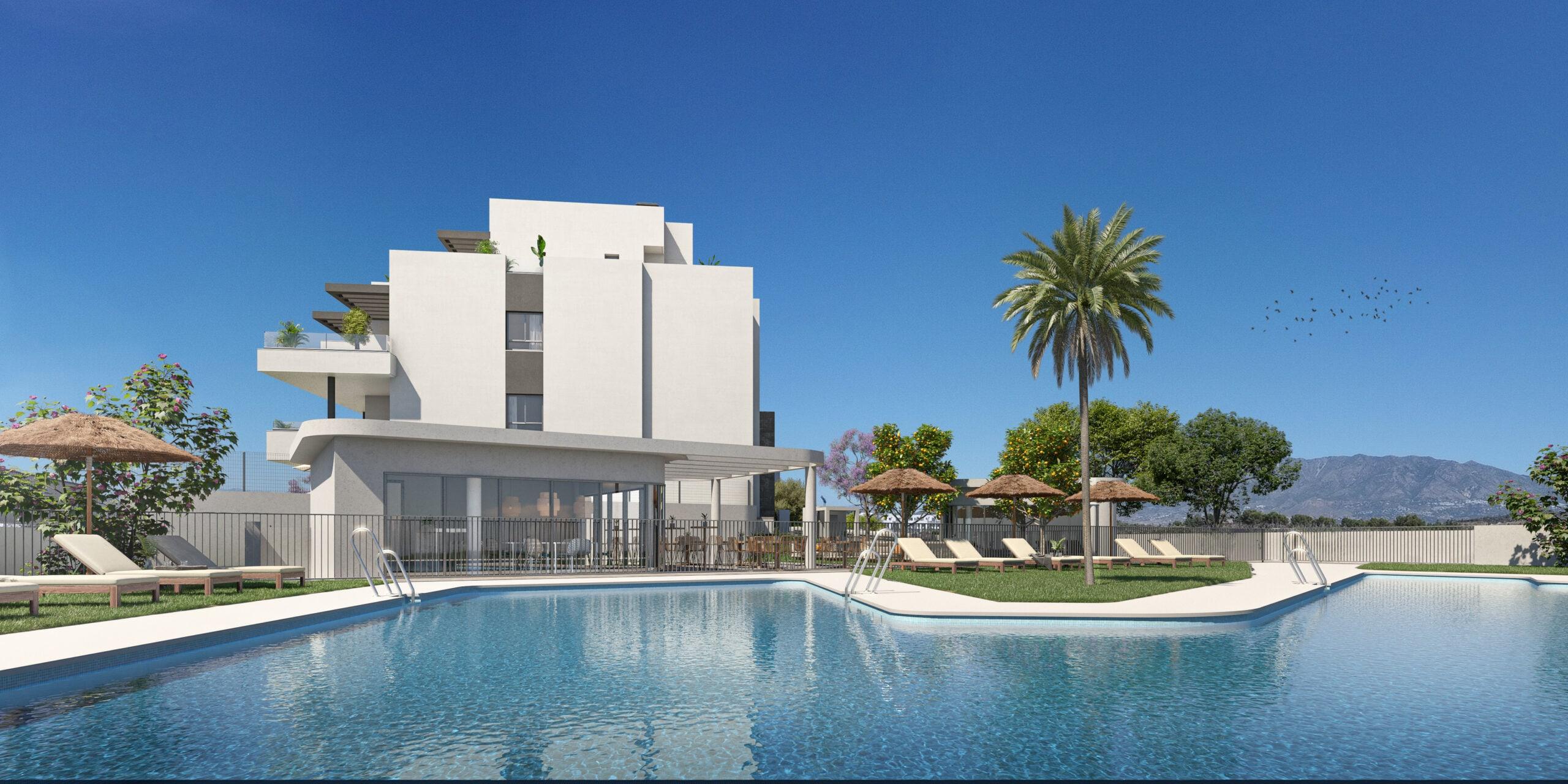 Entrance lobby with lift in new-build apartment block, Agua Marina, Mijas