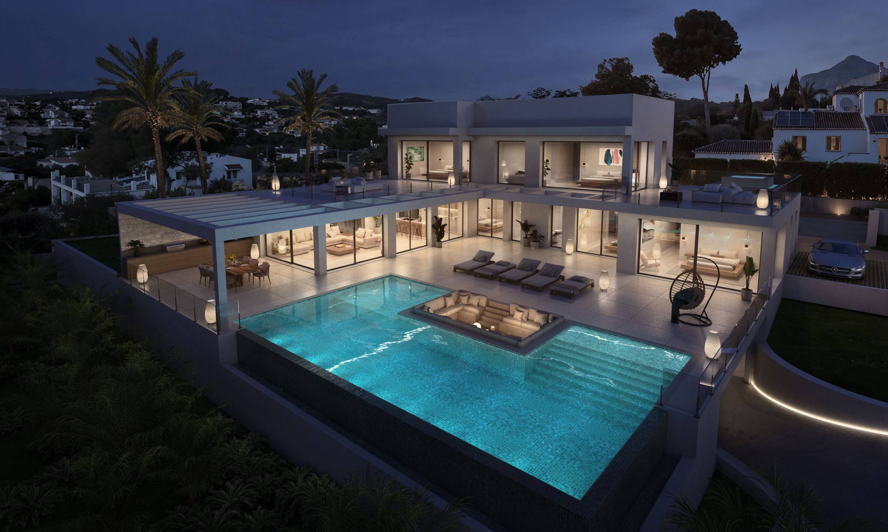 Landscaped garden on 1,850m2 plot, new-build villa in Pinomar, Jávea