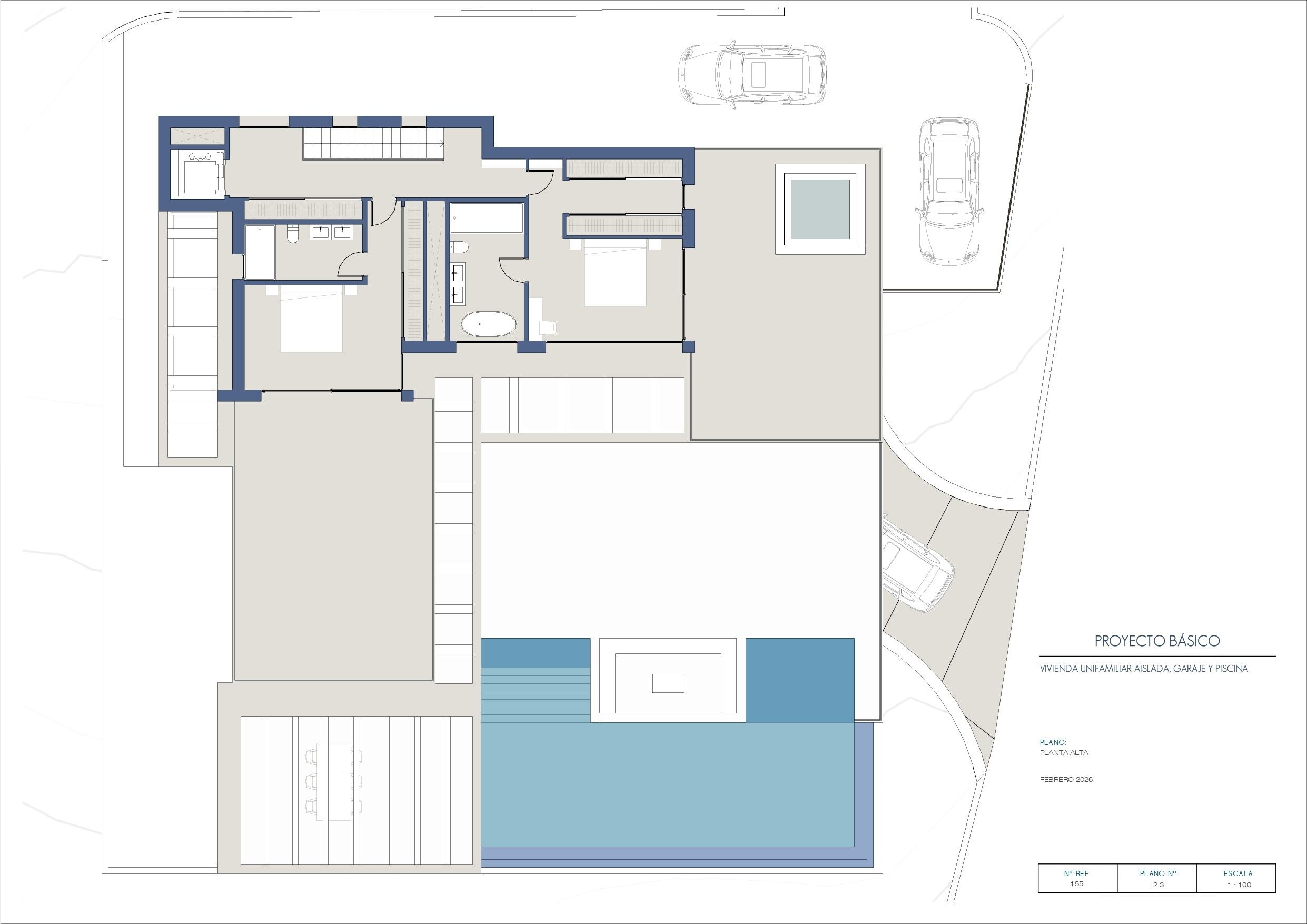 Upper-level and solarium floor plan, new-build villa in Pinomar, Jávea