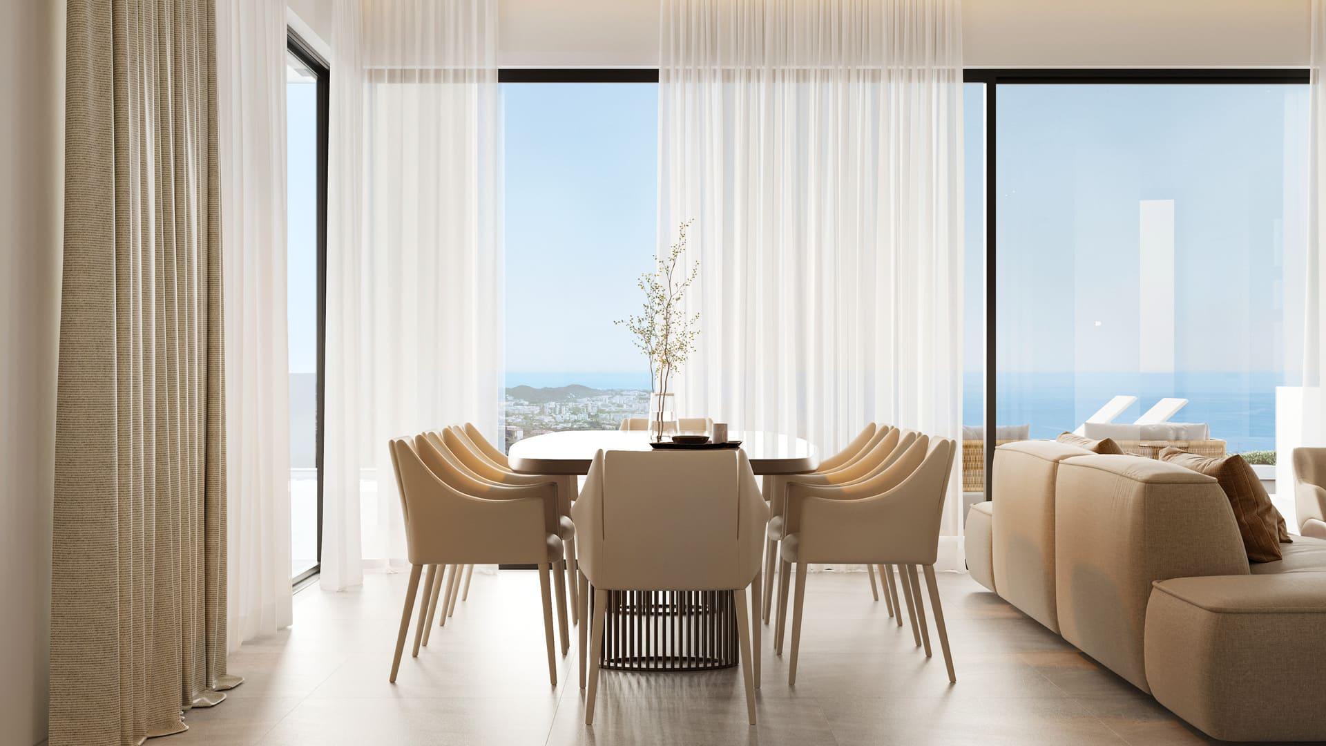 Outdoor terrace and seating area adjoining new-build villa in El Higuerón, Mijas
