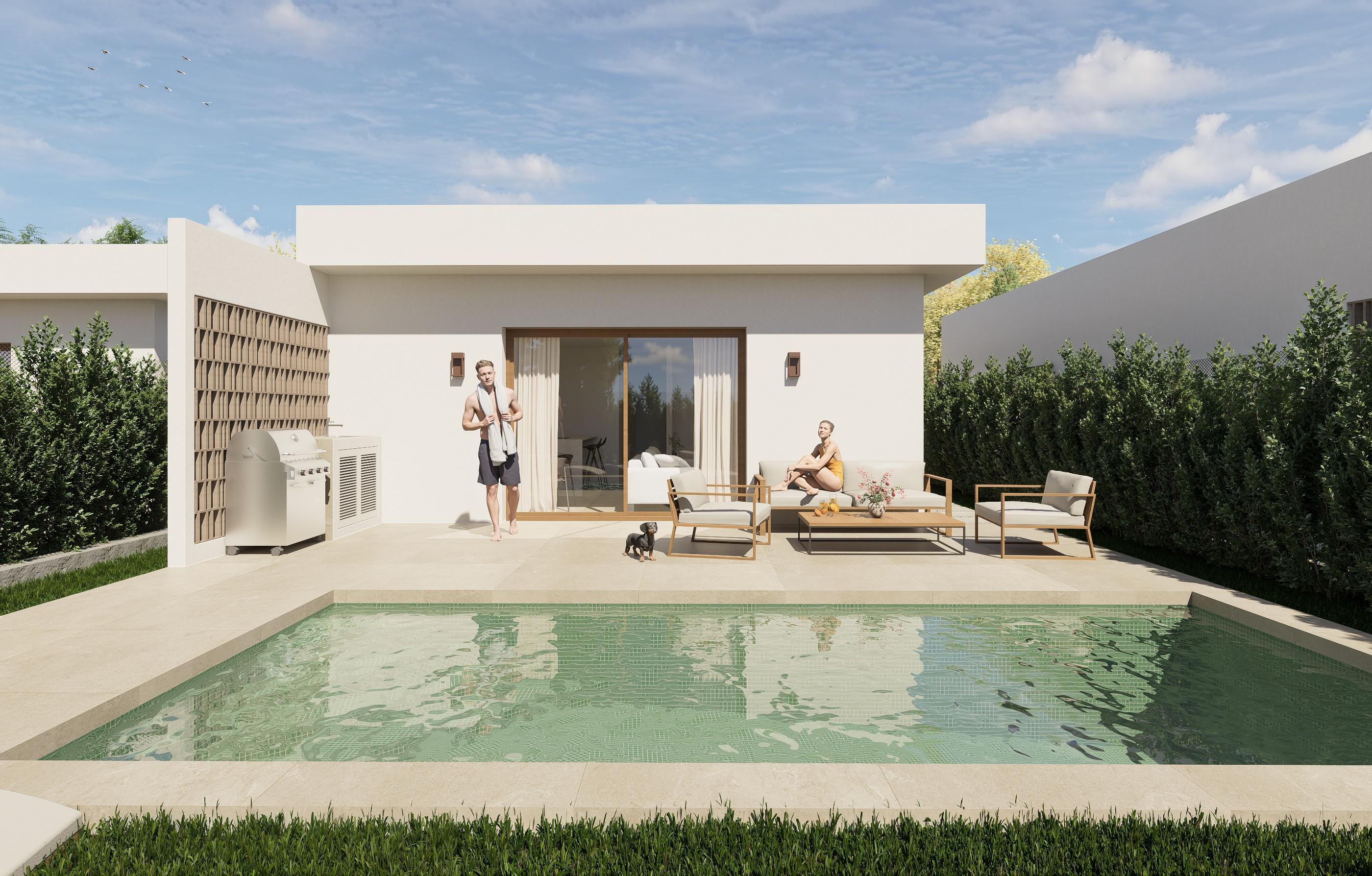 Open-plan living area with porcelain tile flooring in new-build villa, Los Montesinos