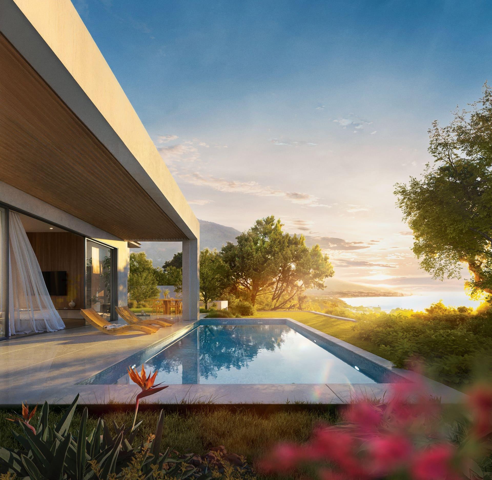 Garden terrace beside pool, 5-bedroom new-build villa, El Higuerón, Mijas
