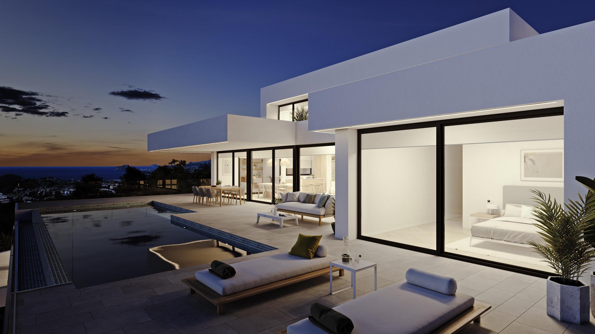 Pool area and garden of new-build villa in Benitachell