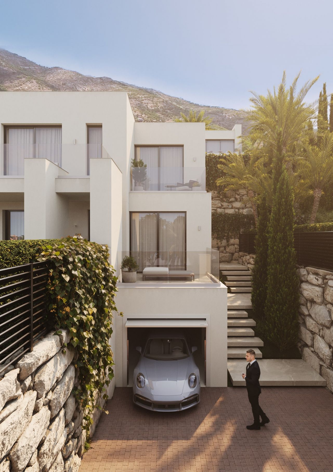 Entrance facade of new-build villa on private plot, Mijas Pueblo