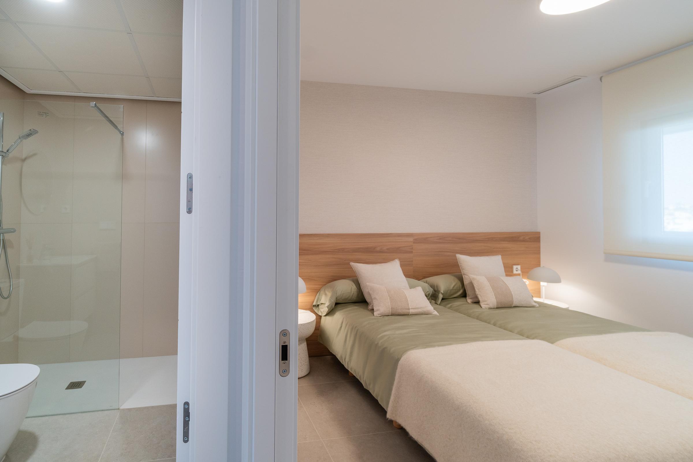 Shower enclosure in new-build apartment bathroom, La Zenia