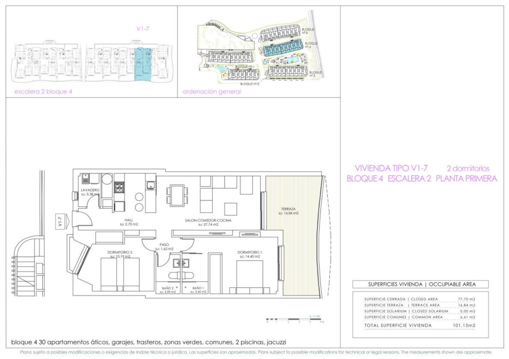 Floor plan of 2-bedroom new-build apartment, La Zenia, Orihuela Costa