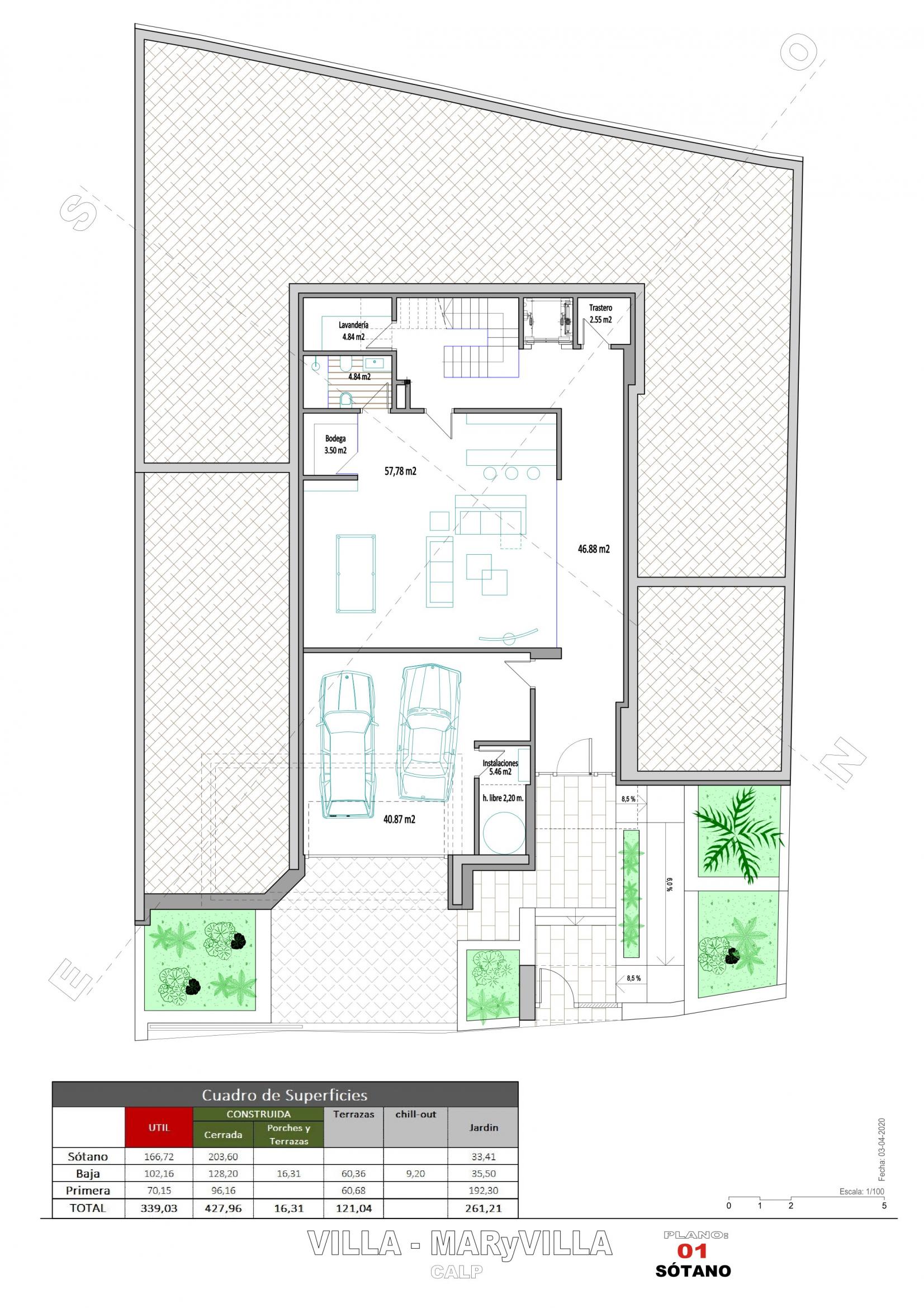 Site plan showing private plot layout of new-build villa in Maryvilla, Calpe