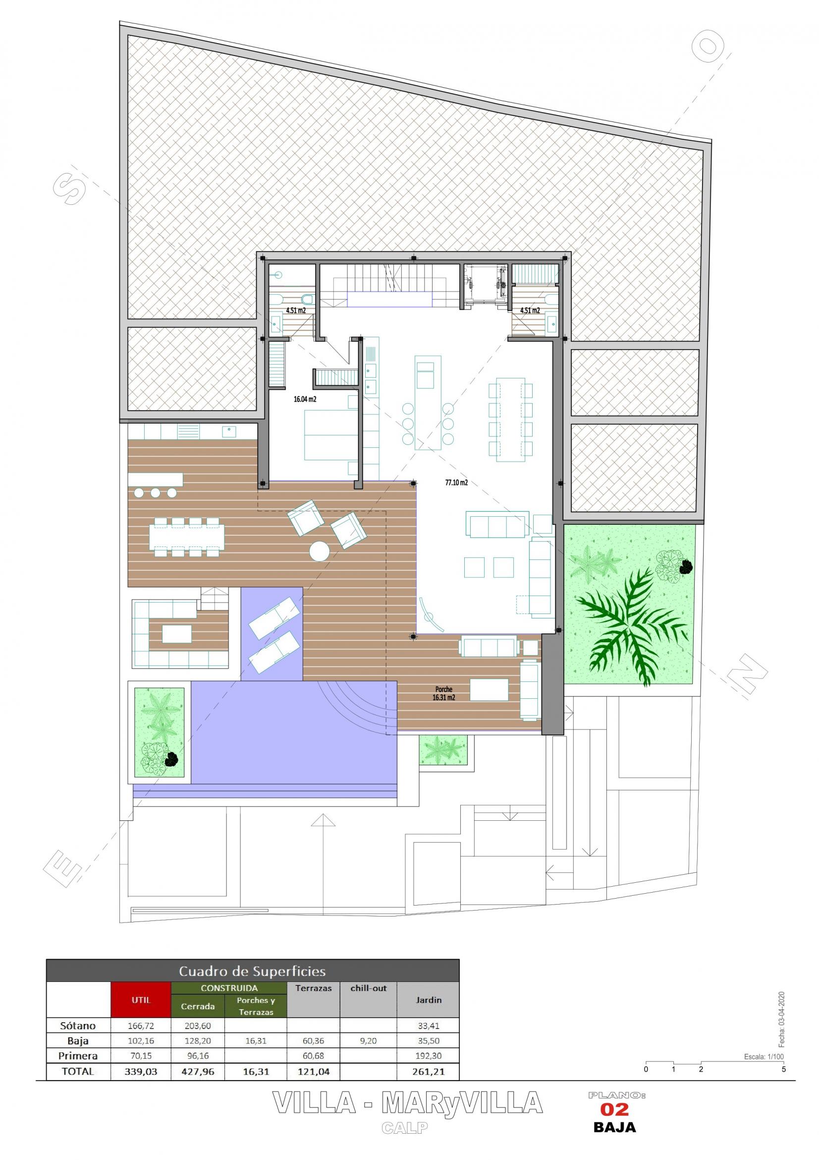 Detailed floor plan of 4-bedroom new-build villa in Maryvilla, Calpe