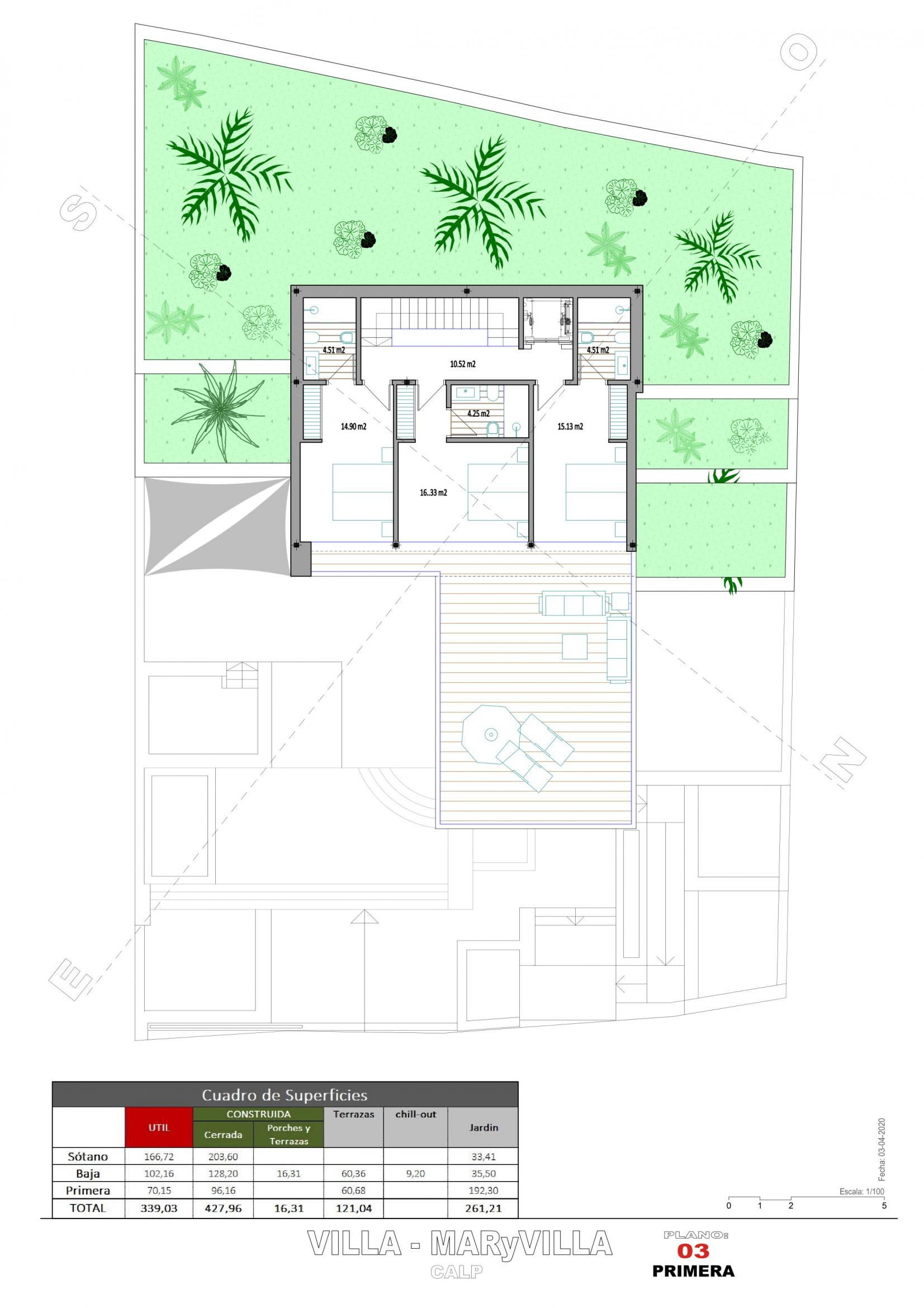 Level plan overview showing full layout of new-build villa in Maryvilla, Calpe