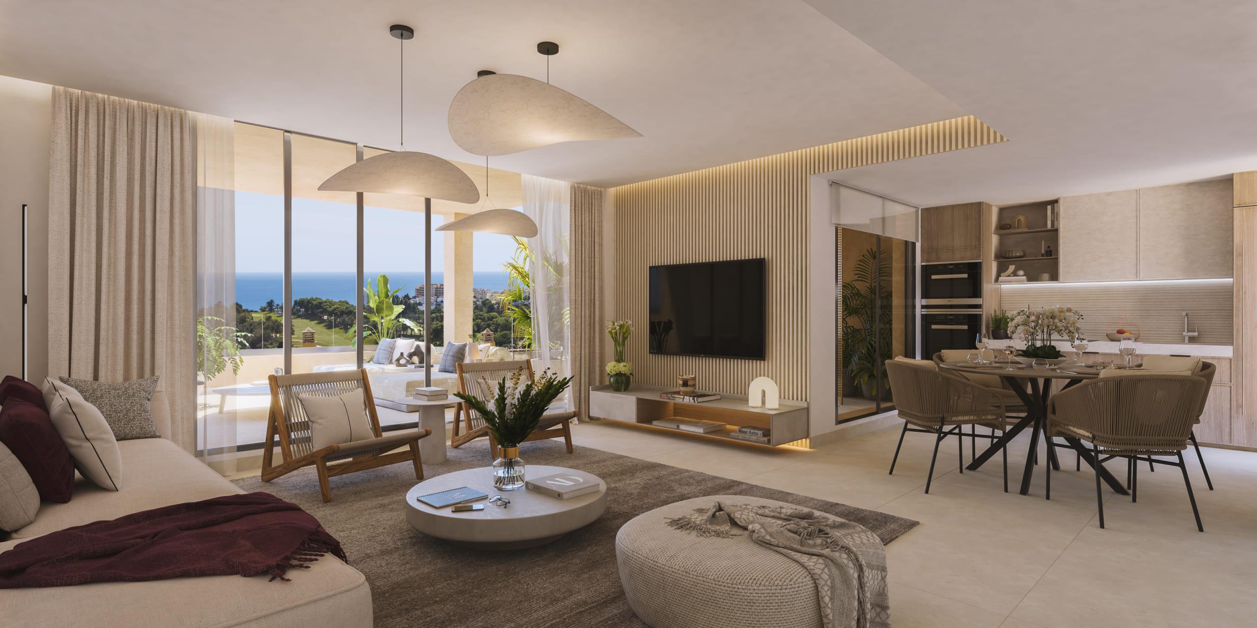 Fitted kitchen with modern units in 2-bedroom new-build apartment, Cortijo Torrequebrada, Benalmádena