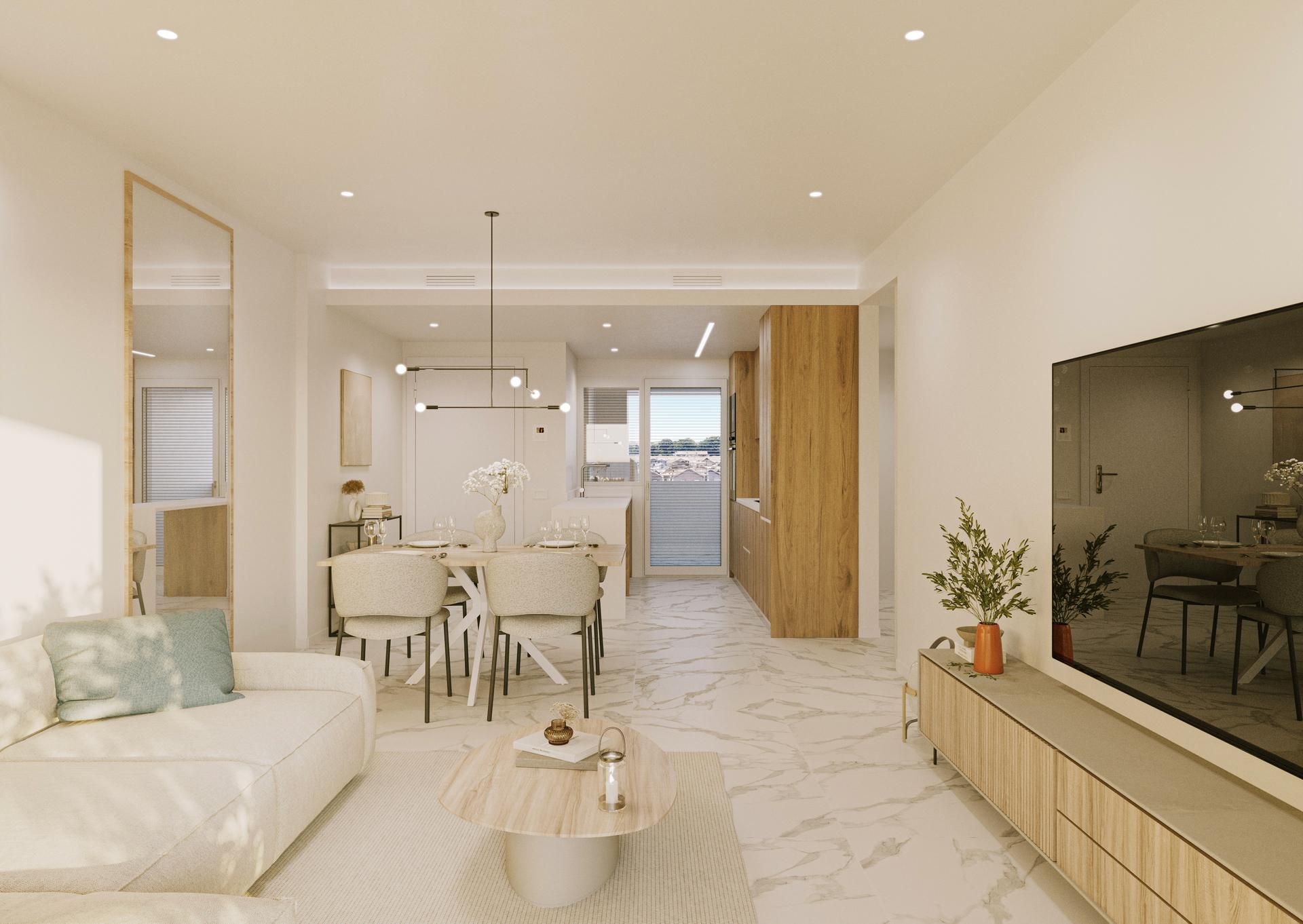 Interior detail of living area in new-build apartment, Punta Prima, Torrevieja