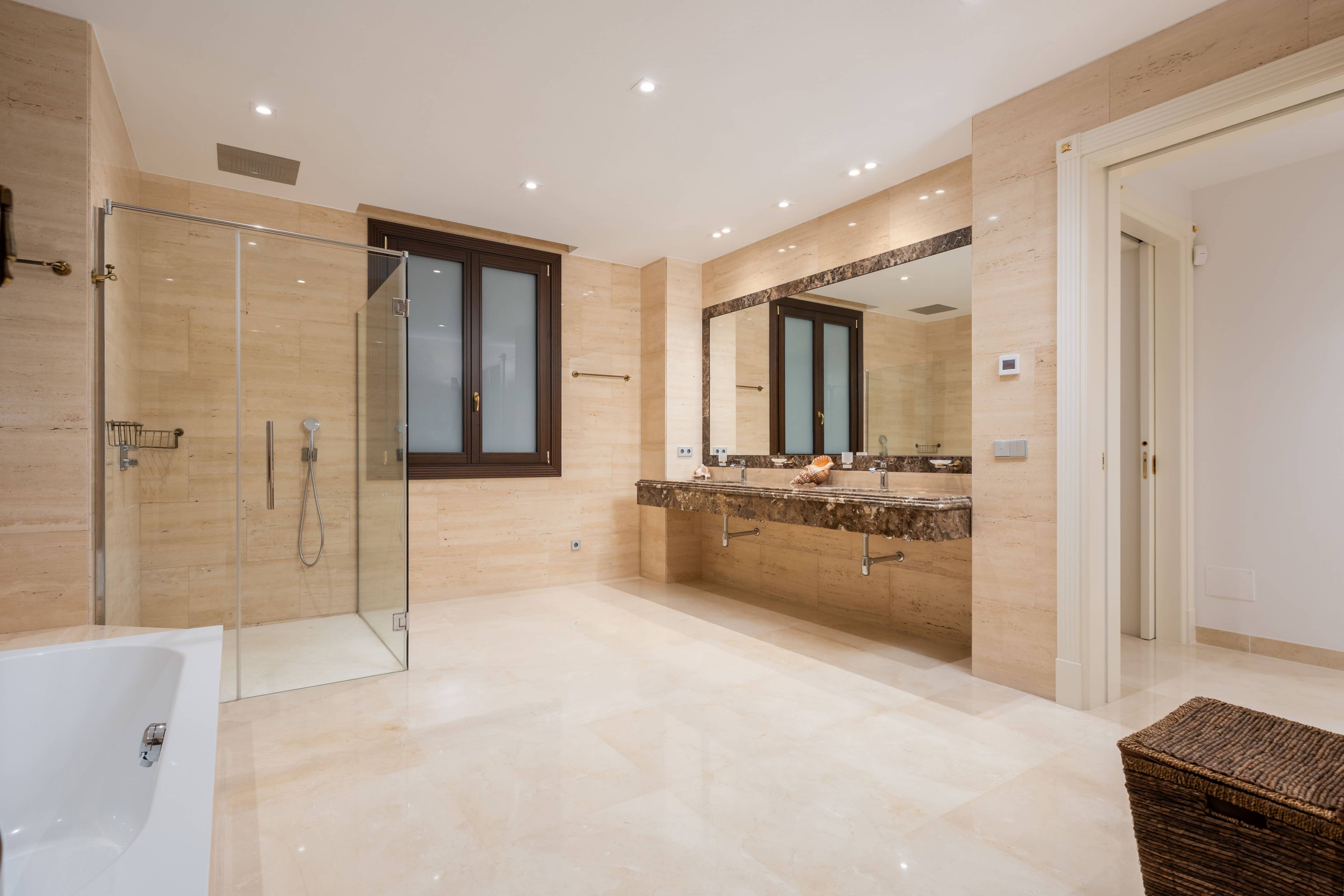 Bathroom with freestanding bath in new-build villa, Casasola, Estepona