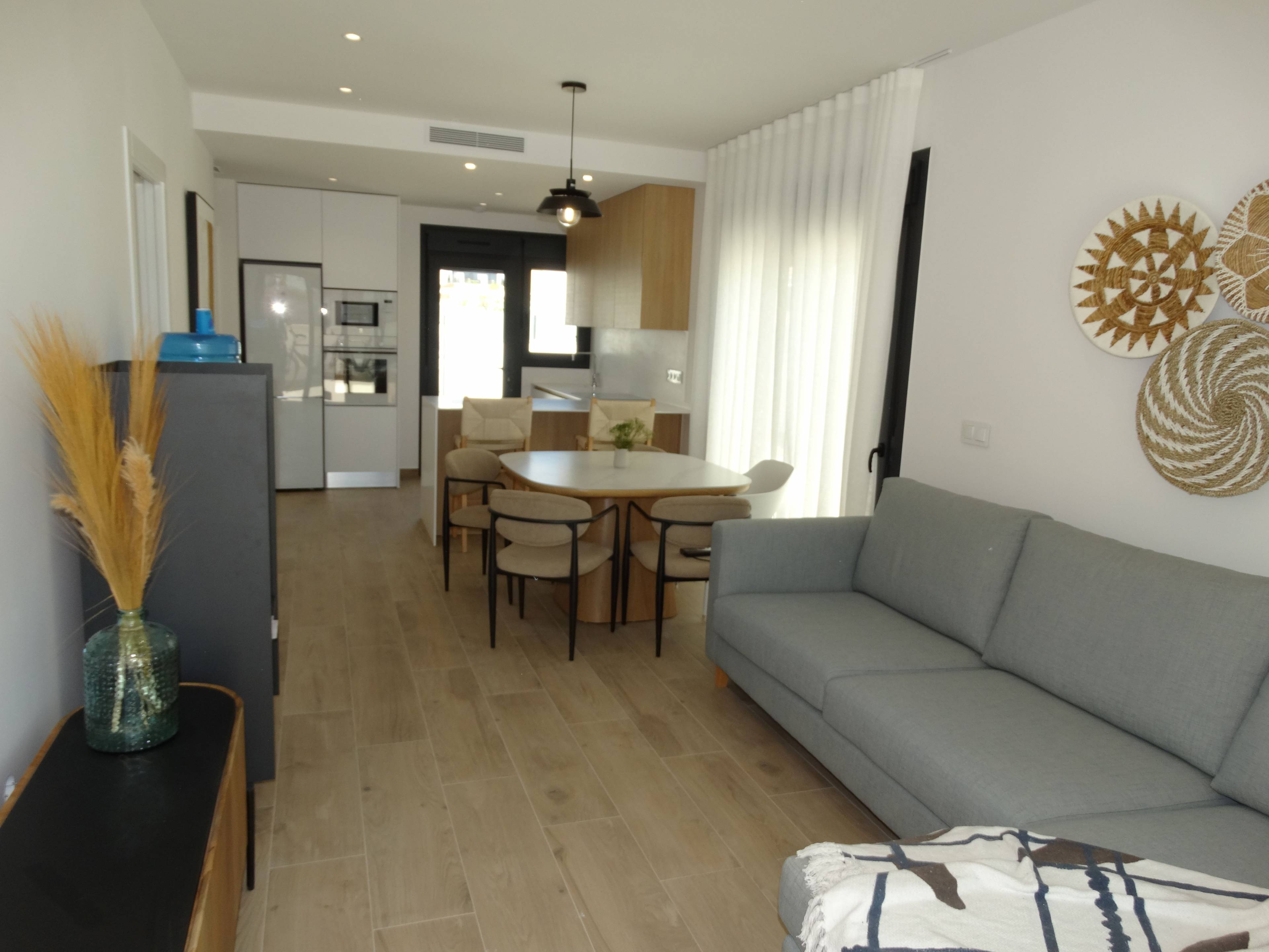 Open-plan kitchen and dining area with fitted units in new-build bungalow, Zona Pueblo, Pilar De La Horadada
