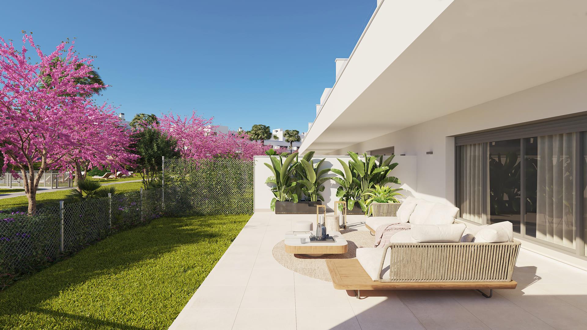 Ceramic tile flooring in living area, new-build apartment, Los Flamingos