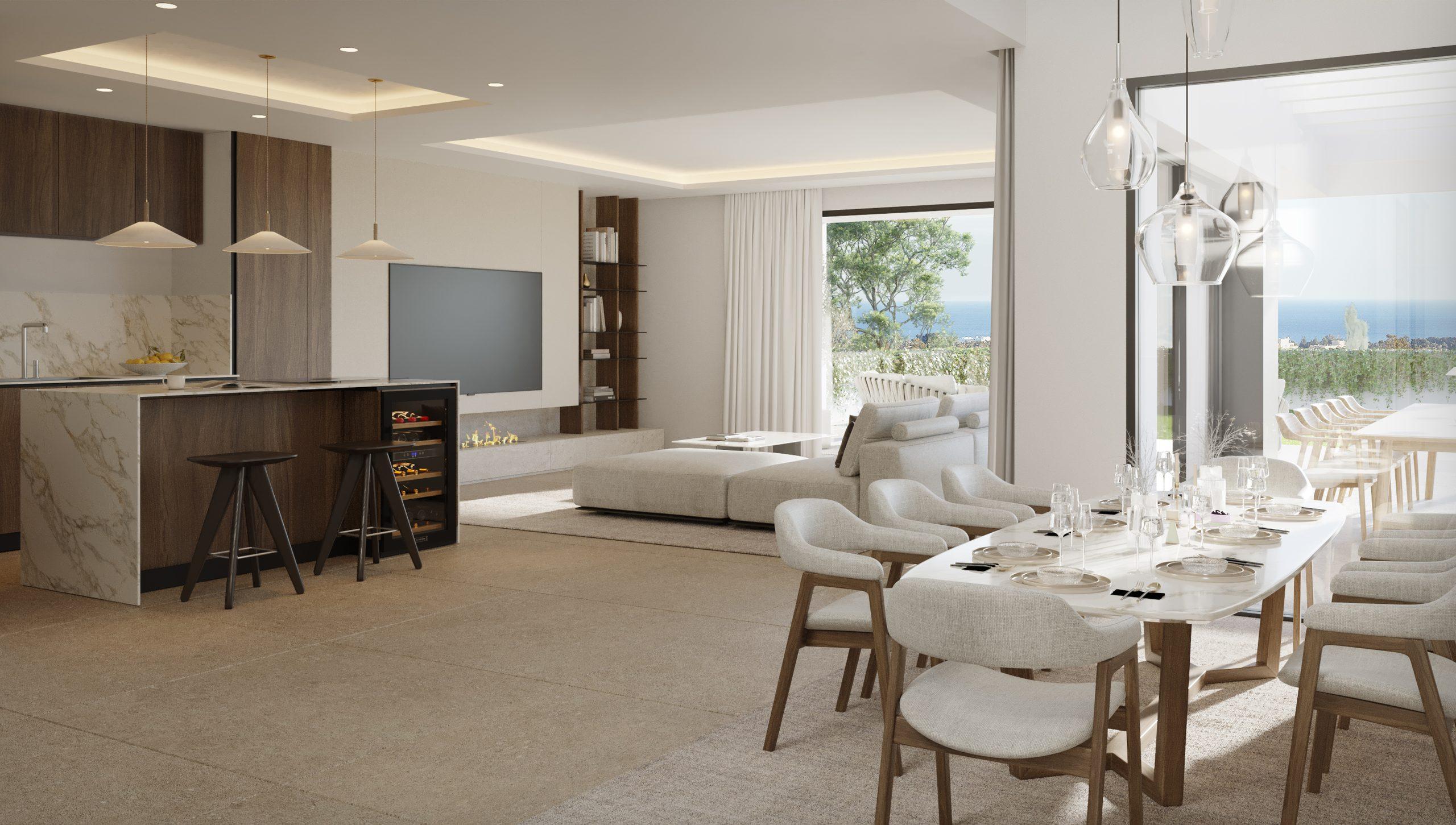 Private pool and tiled terrace of 4-bedroom new-build villa in Mijas Pueblo, Mijas