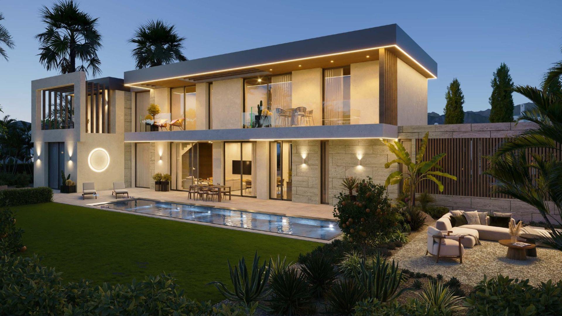 Street-level approach showing entrance to new-build villa, Whater Gardens, Estepona