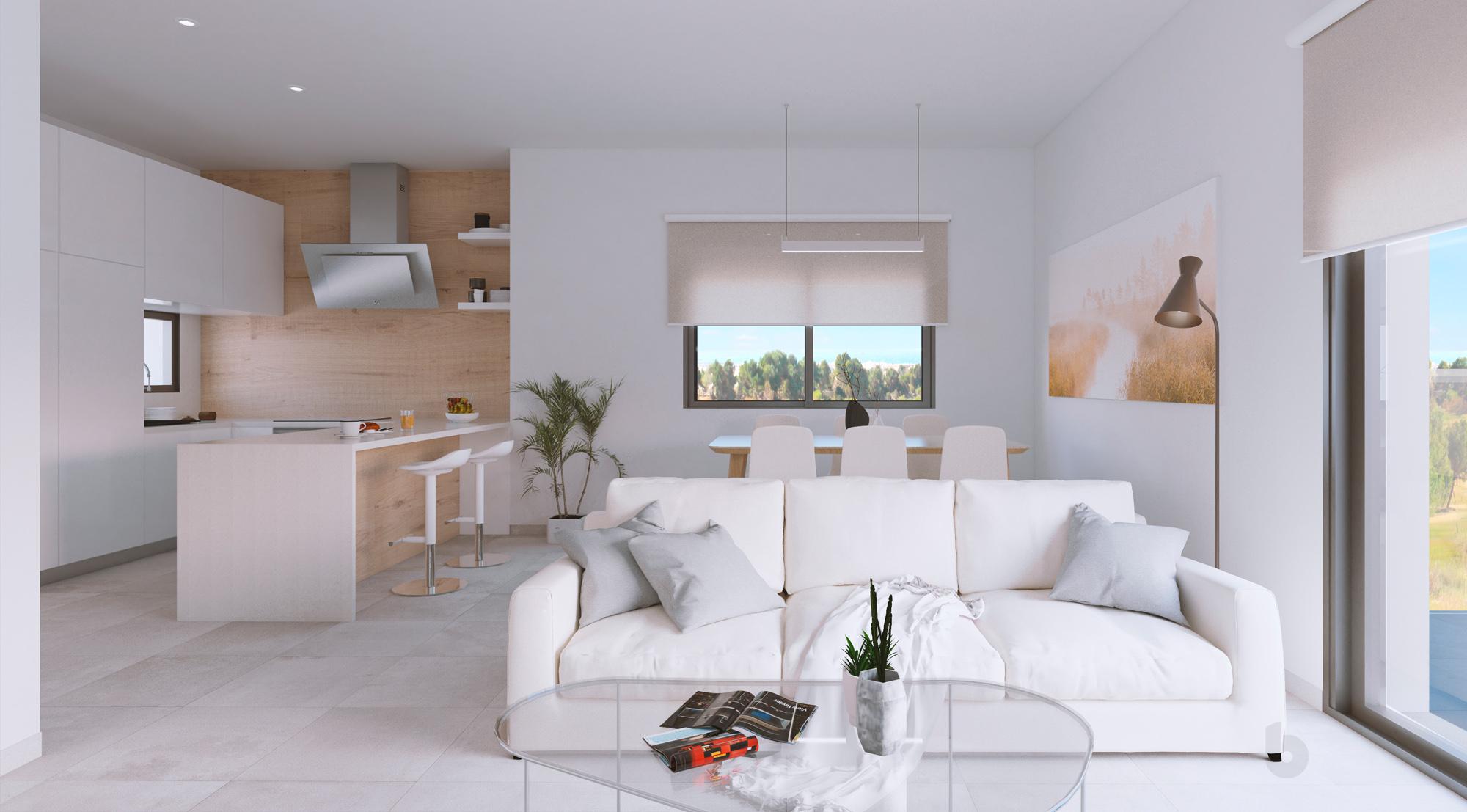 Communal garden area of new-build apartment development, Lo Romero Golf