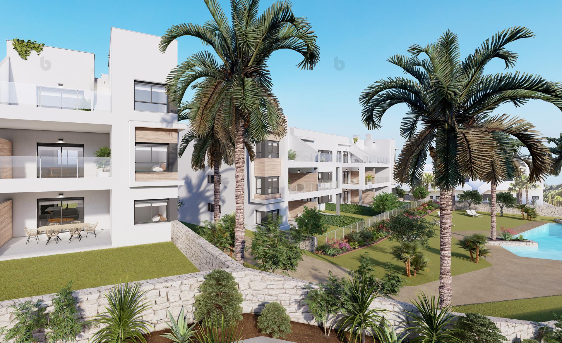 Pool and communal terrace area in new-build development, Lo Romero Golf