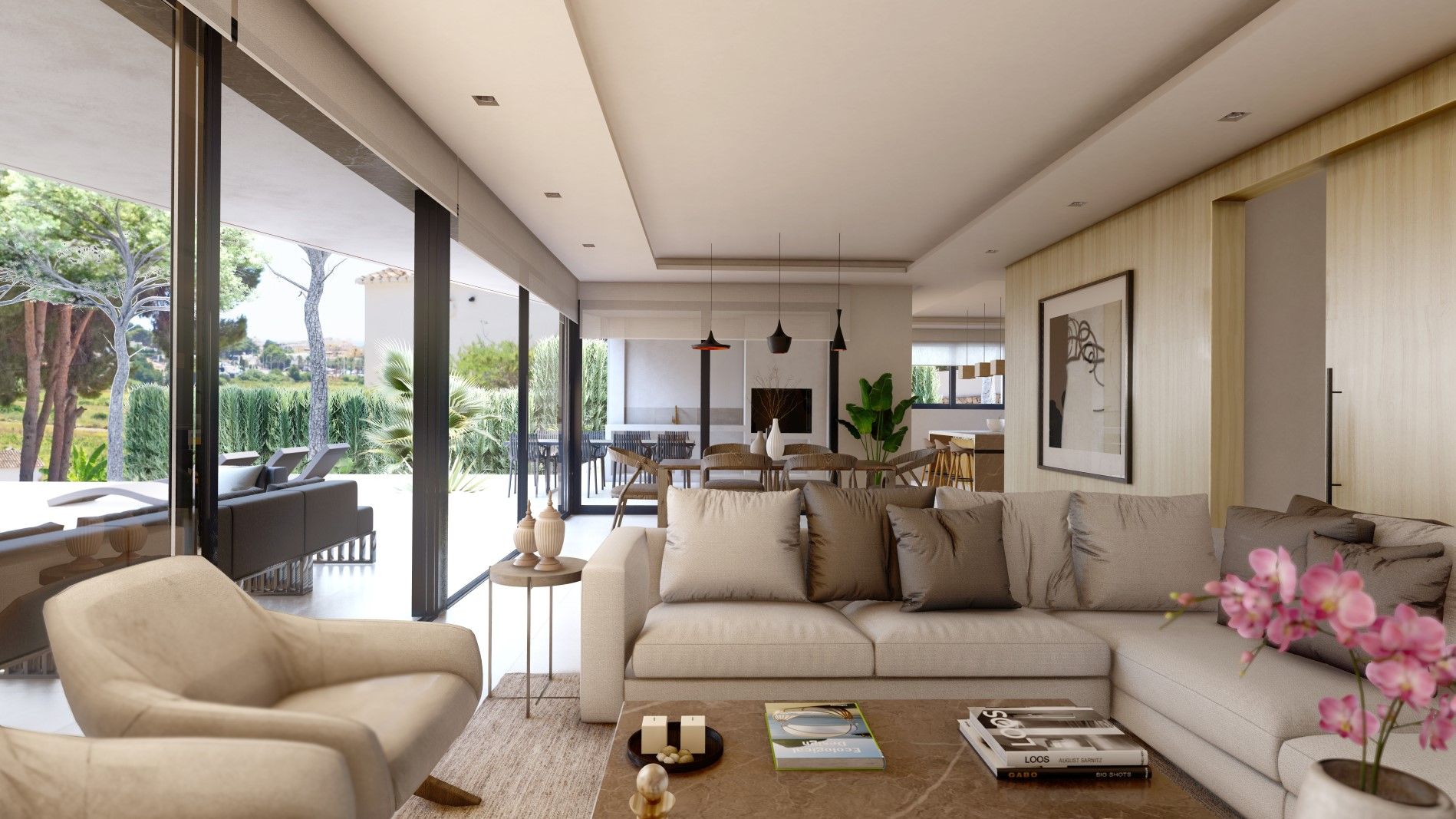 Poolside terrace of 4-bedroom new-build villa in Benimeit-Tabaira, Moraira