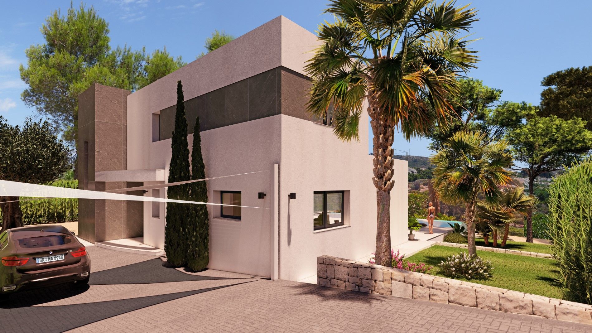 Ground-floor plan of 4-bedroom new-build villa in Benimeit-Tabaira, Moraira