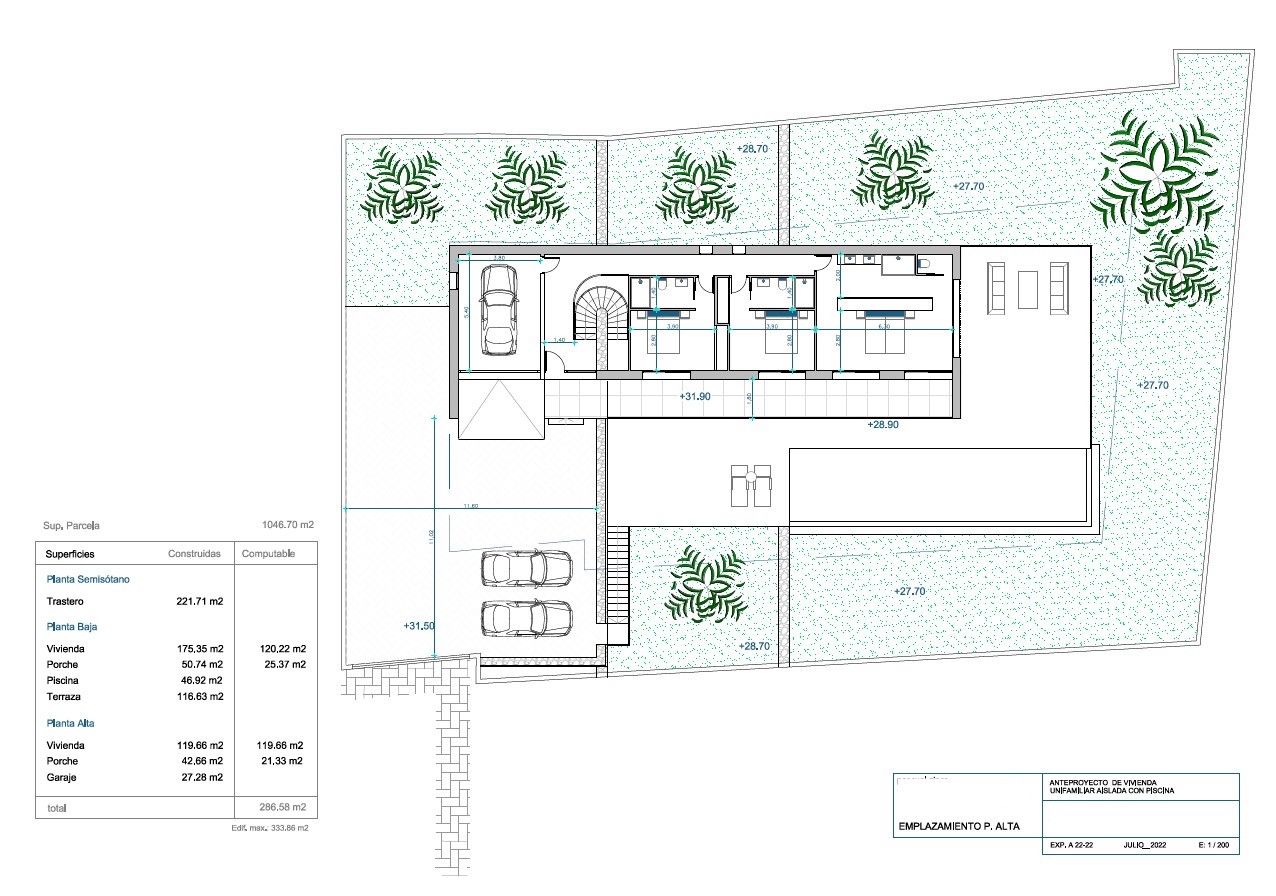 Plot boundary plan showing 1,046 m2 site of new-build villa in Benimeit-Tabaira, Moraira