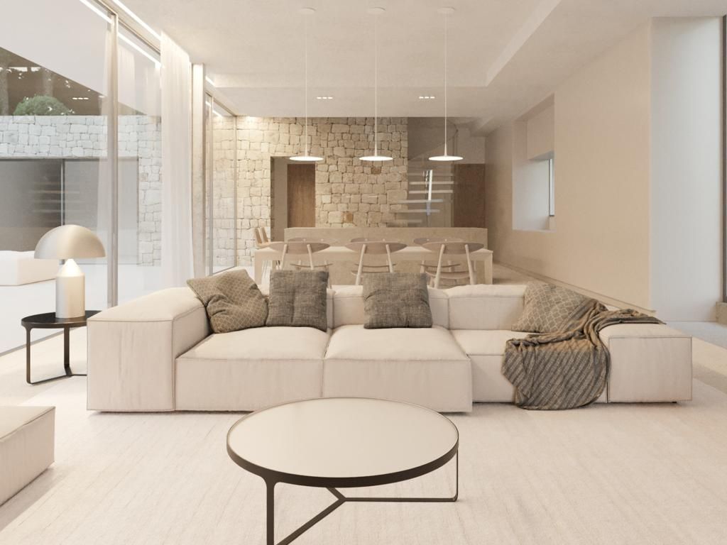 Open-plan living area in 4-bedroom new-build villa in Benimeit-Tabaira, Moraira