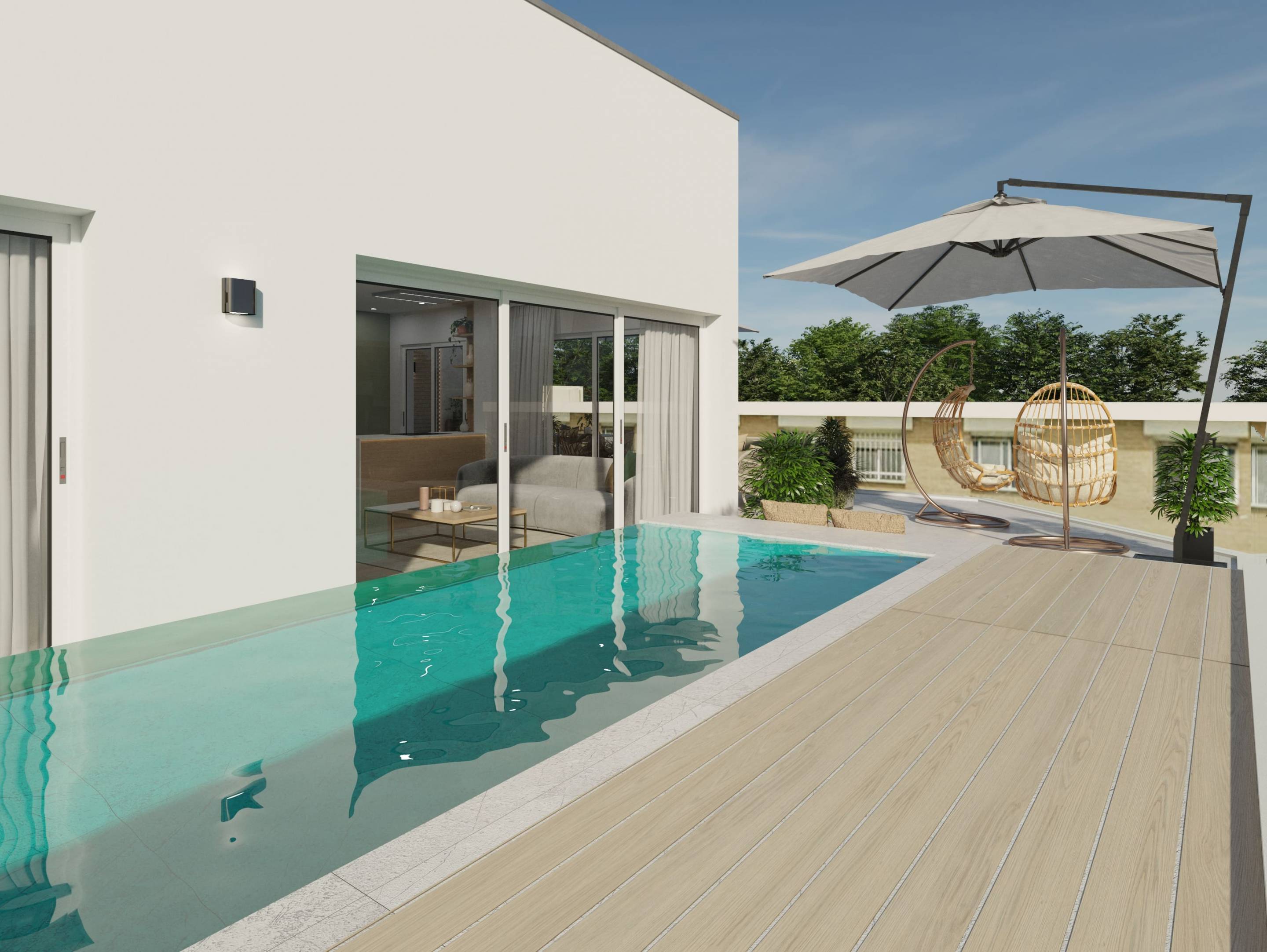 View of building facade, new-build development, Pueblo, Guardamar Del Segura