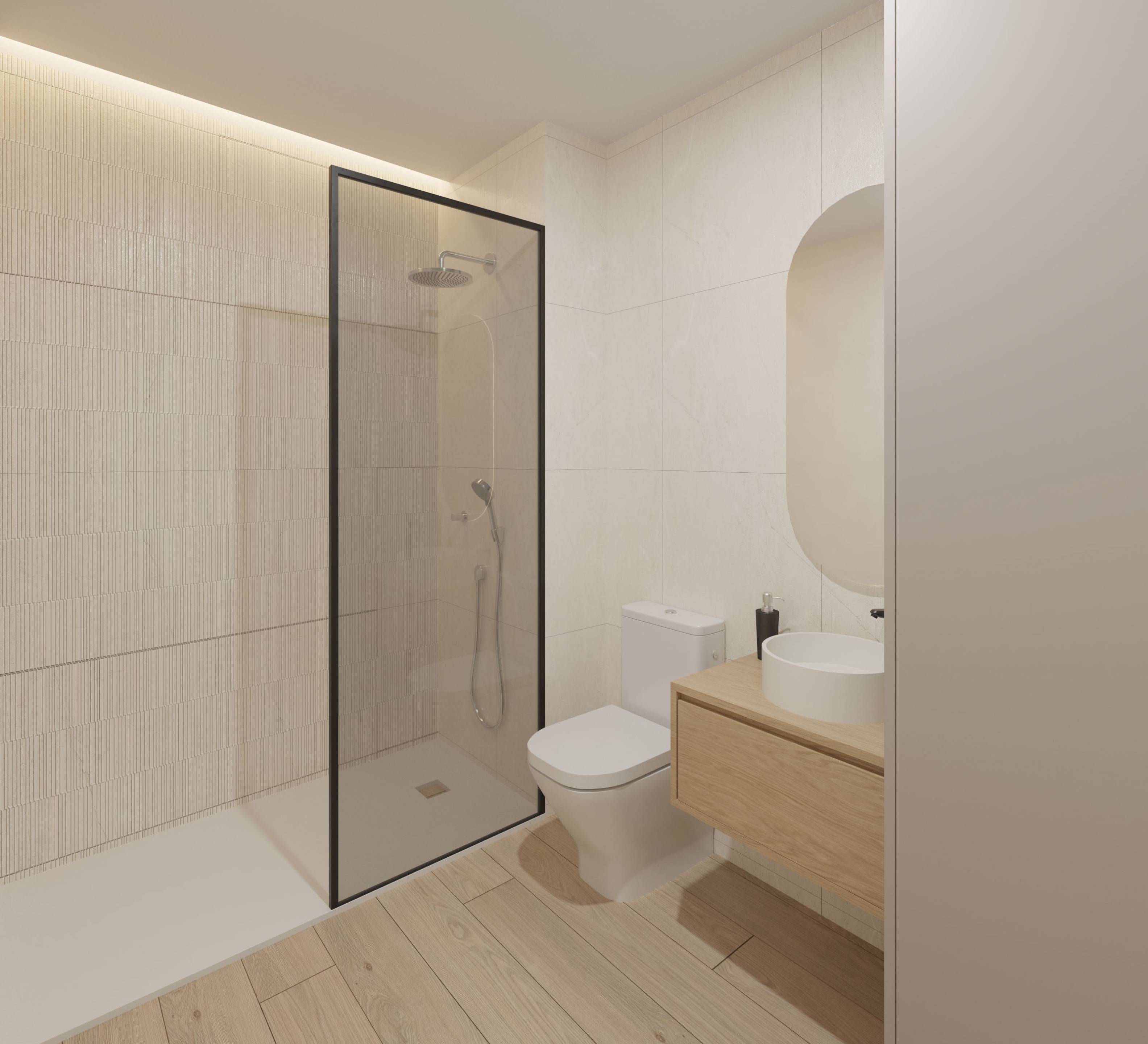 Bathroom with tiled walls, 2-bedroom new-build, Guardamar Del Segura