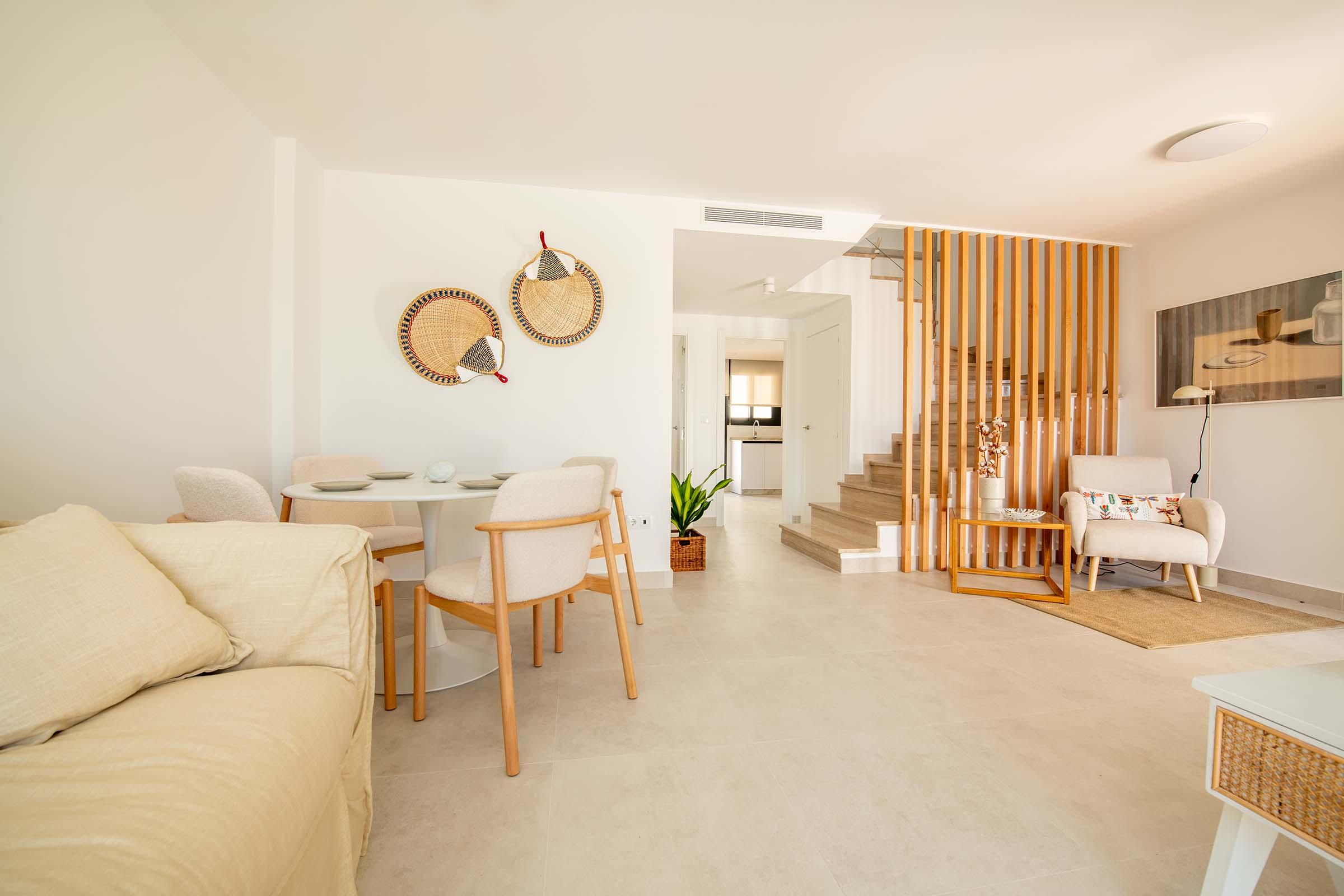 Porcelain stoneware flooring in living room, new-build townhouse, Cox