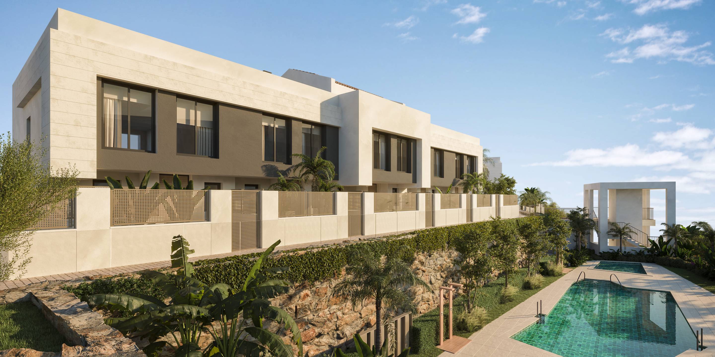 Street-level view of new-build townhouse development, Torrenueva, Mijas
