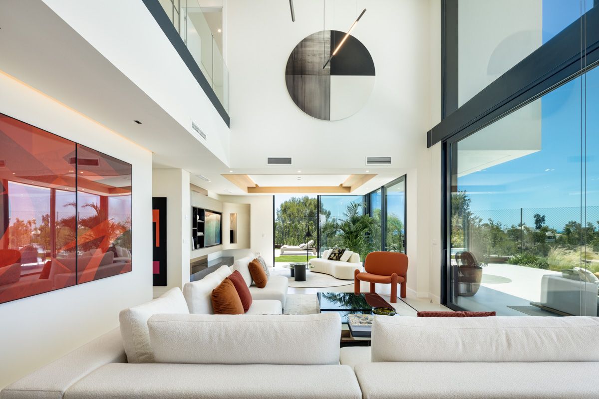 Pool and garden from upper terrace in new-build villa, Bello Horizonte